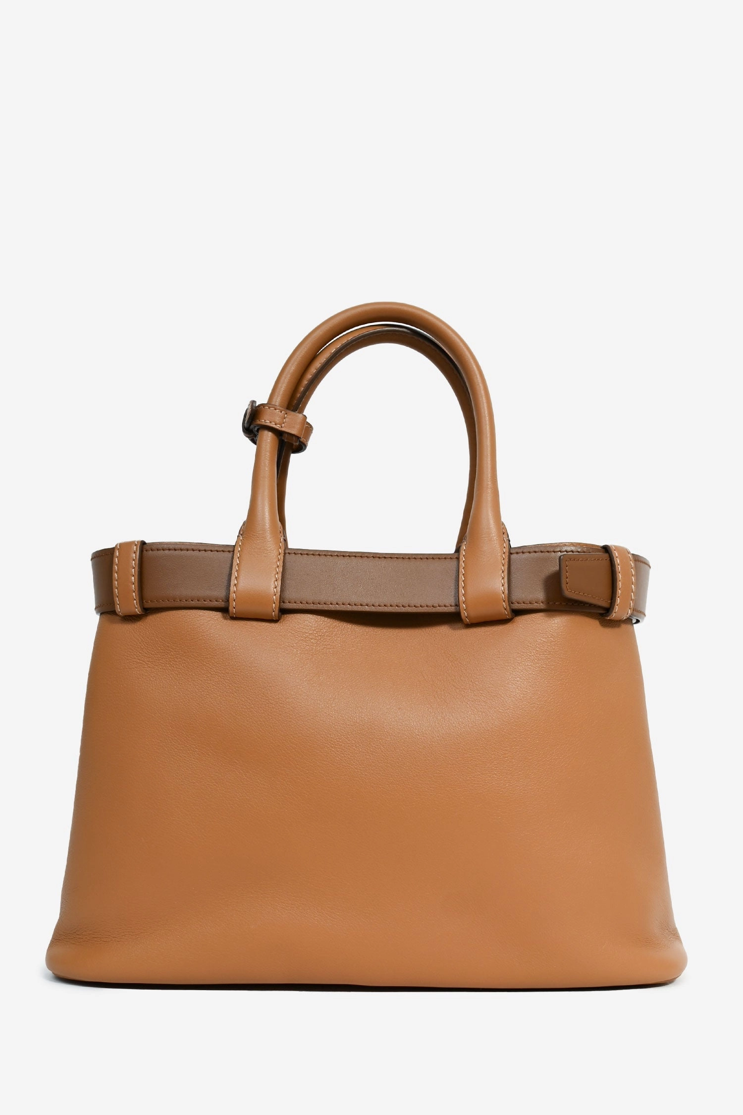 Prada Brown Leather Belt Top Handle Petite Bag with Strap
