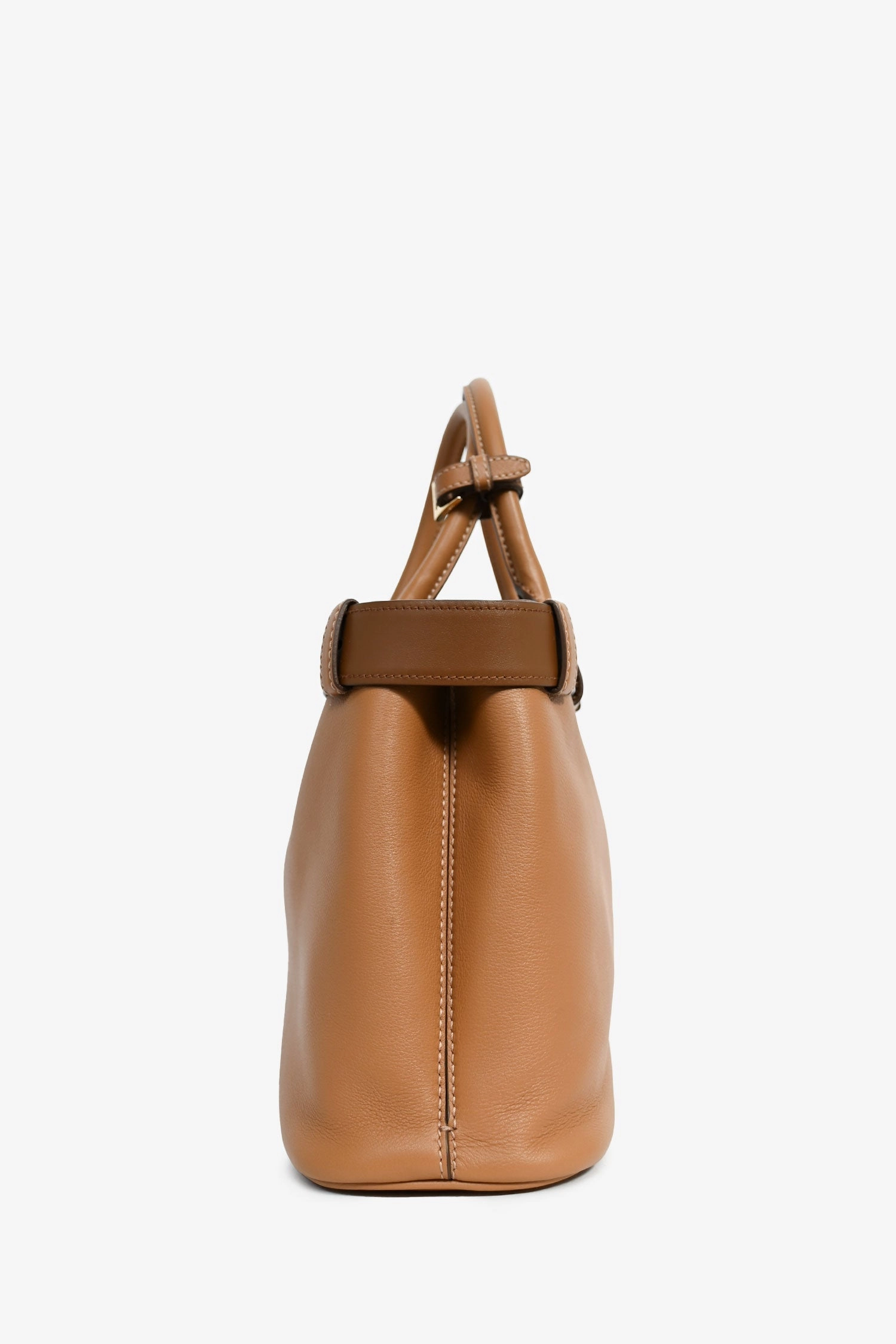 Prada Brown Leather Belt Top Handle Petite Bag with Strap