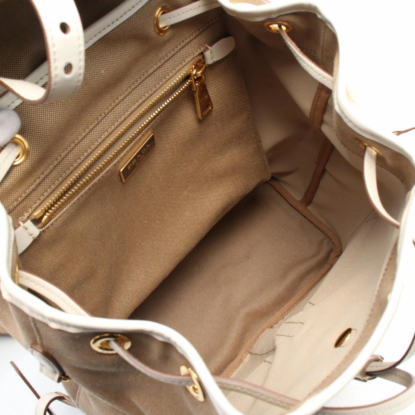 Prada Logo Jacquard Leather Backpack