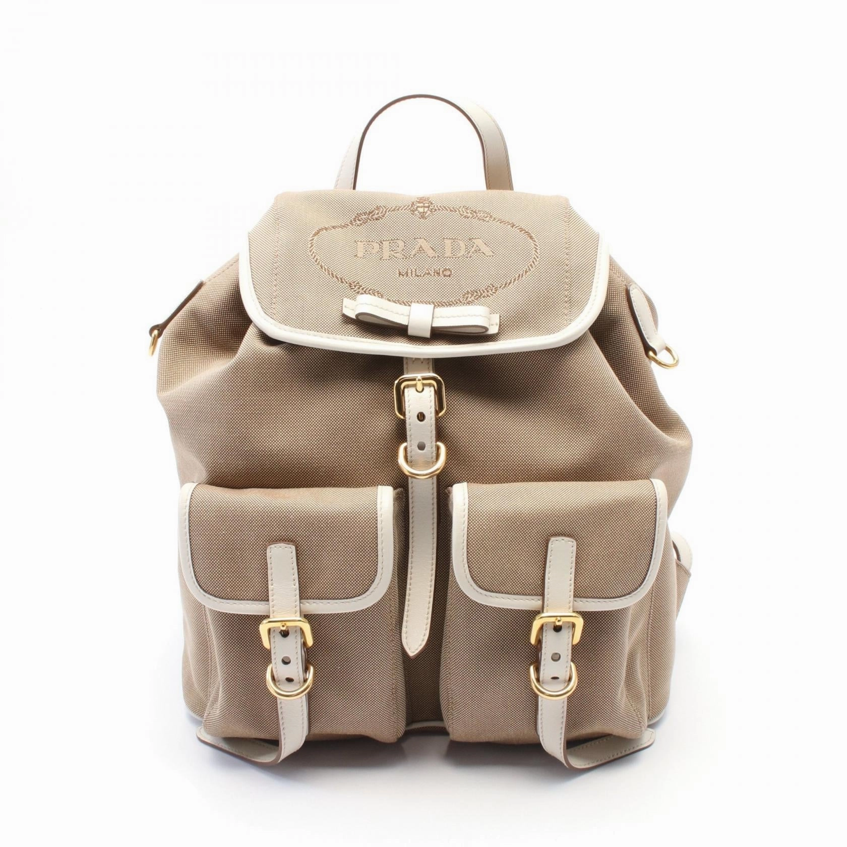 Prada Logo Jacquard Leather Backpack