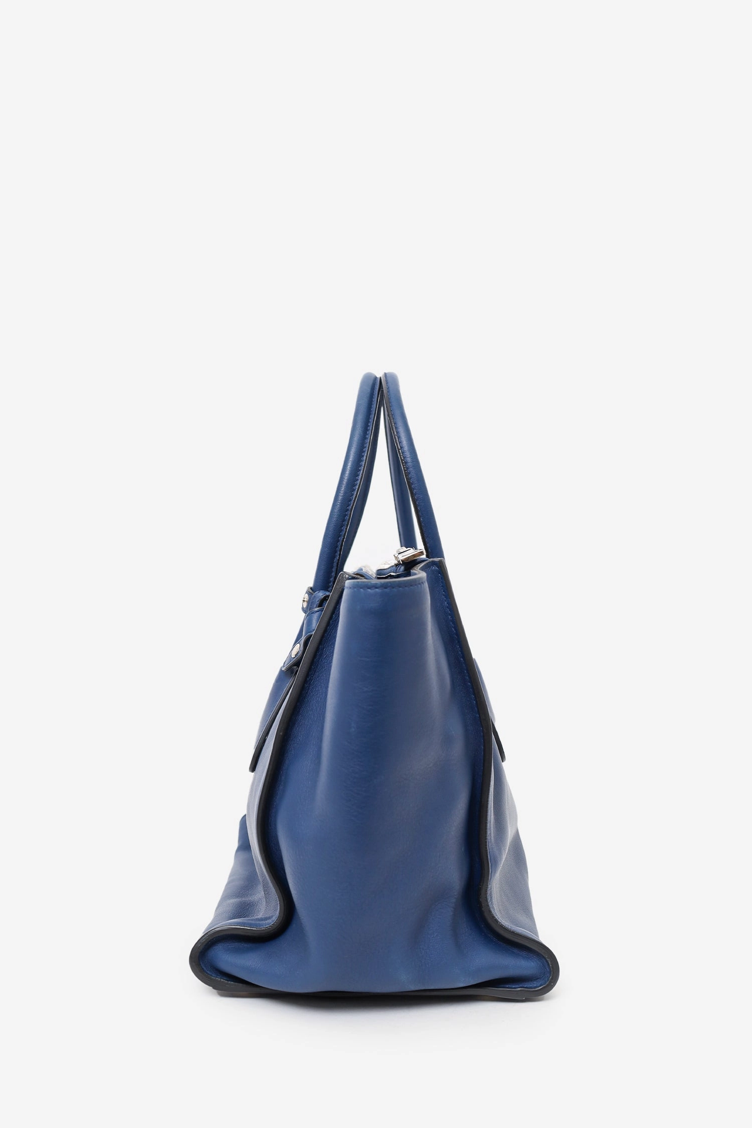 Prada Navy City Calf Small Twin Pocket Tote with Strap