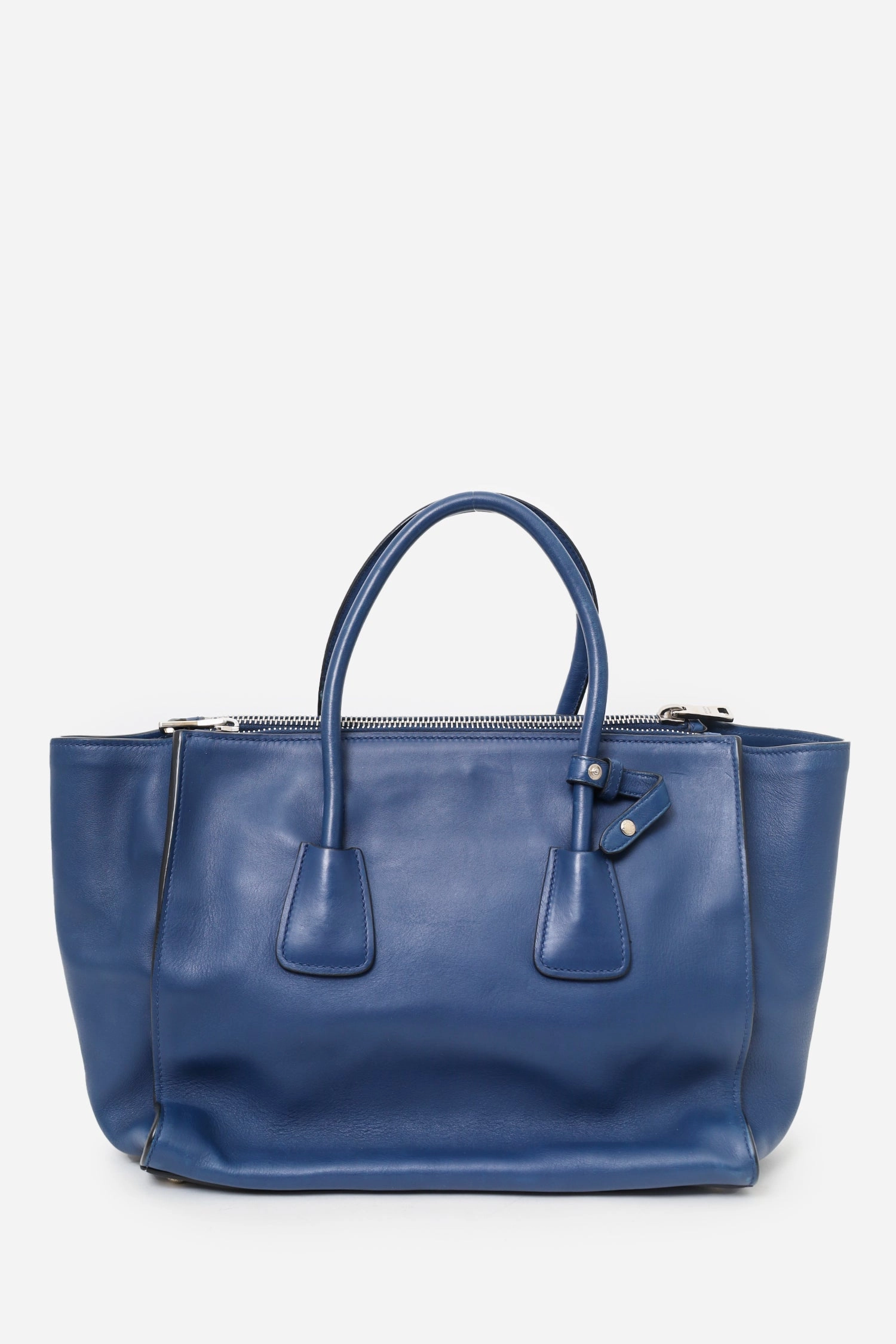 Prada Navy City Calf Small Twin Pocket Tote with Strap