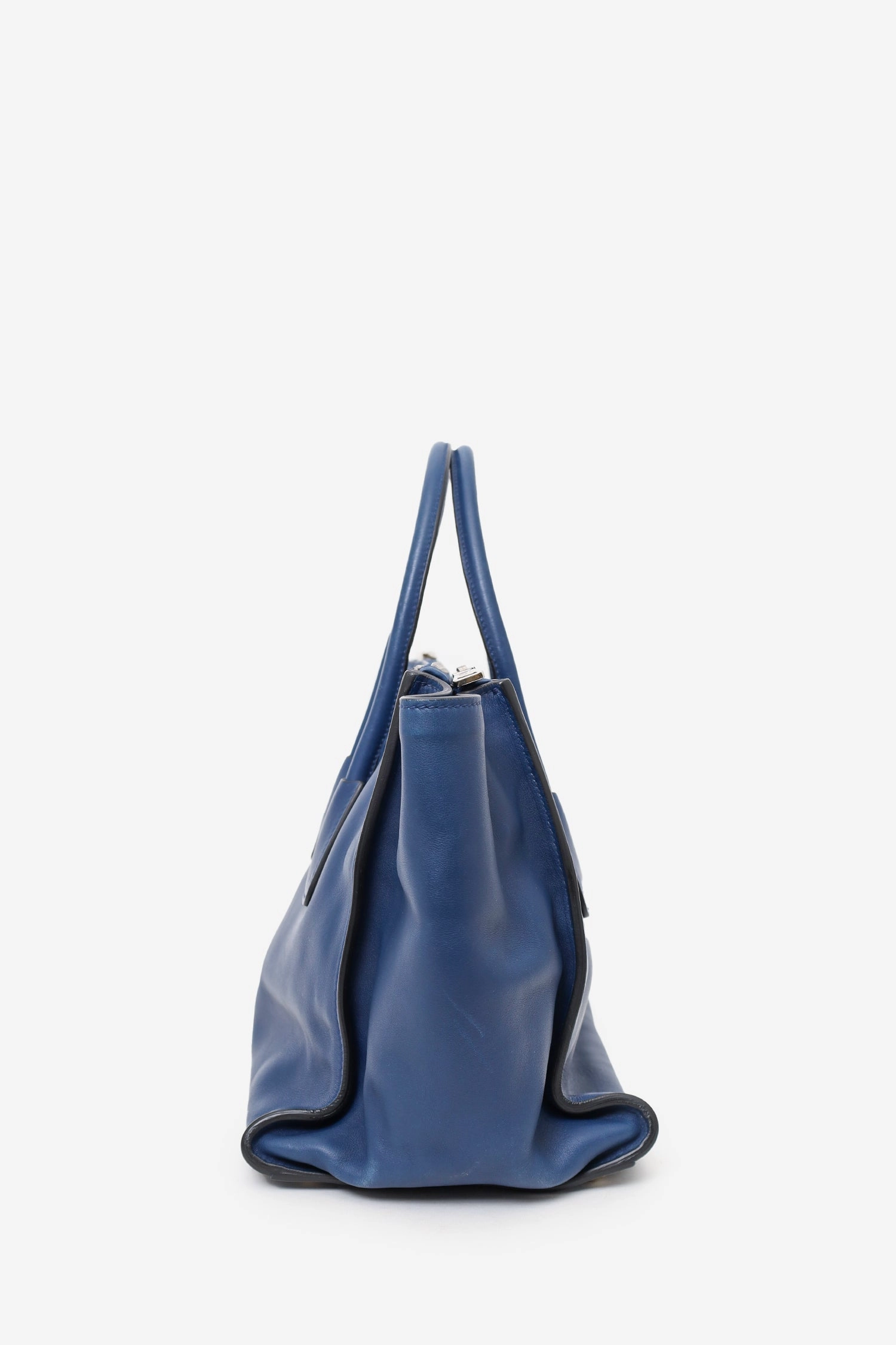 Prada Navy City Calf Small Twin Pocket Tote with Strap