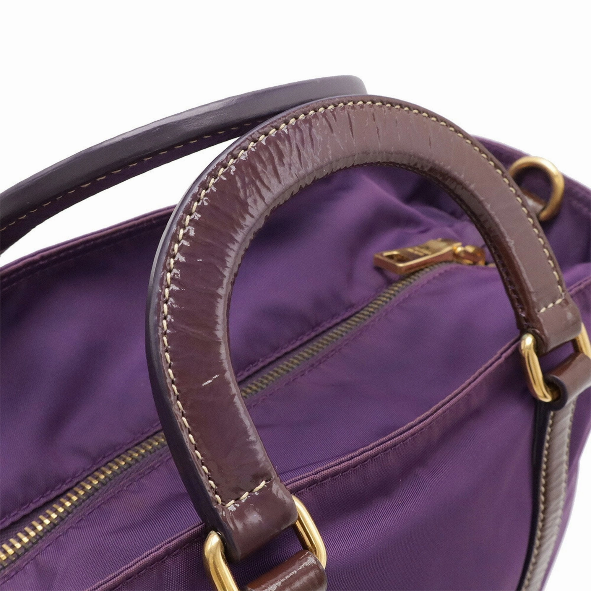 Prada  Nylon Patent Leather Handbag Shoulder Bag Tote Bag (Pre-Owned)