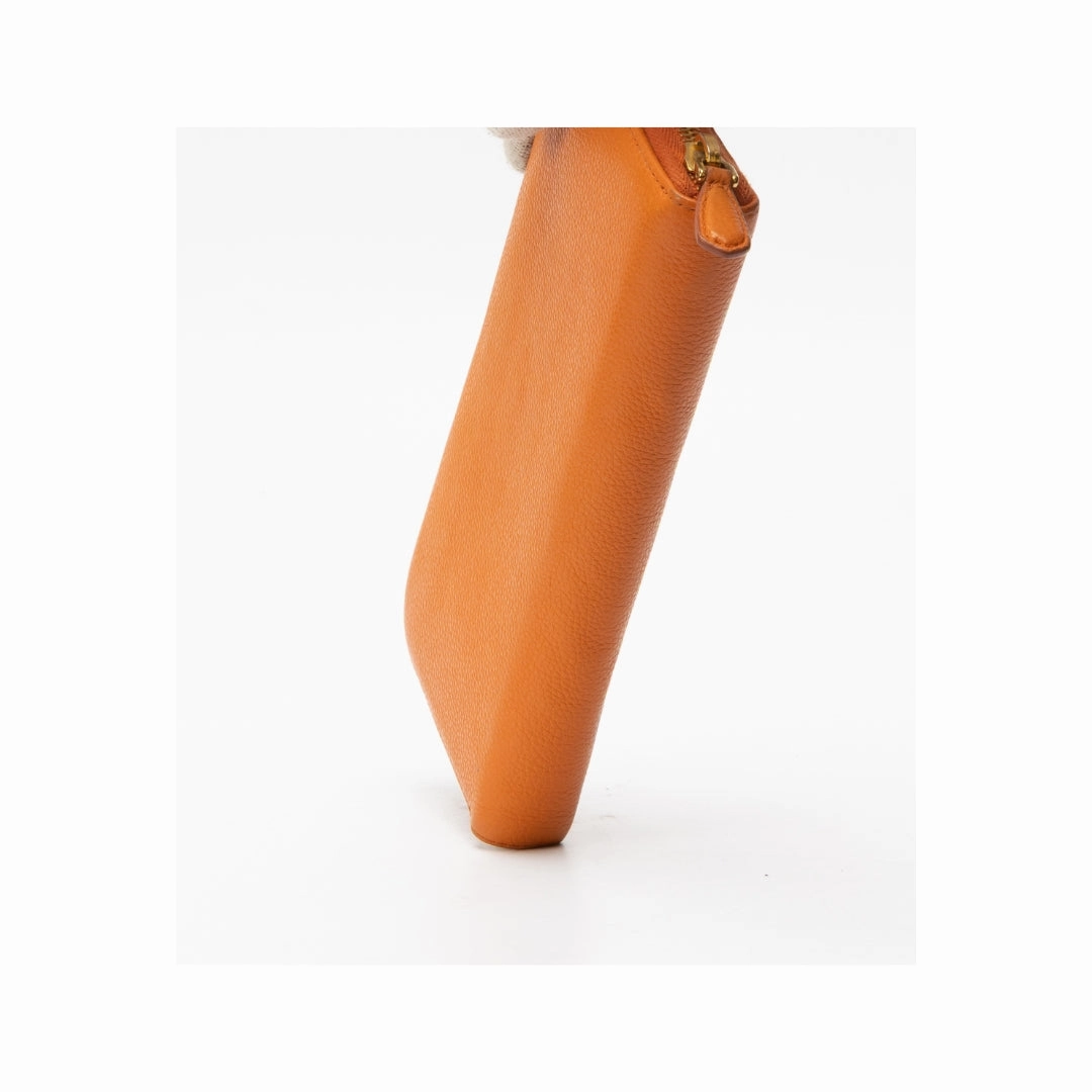 Prada Orange Pebbled Leather Zip Around Wallet