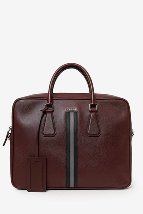 Prada Red Saffiano Leather Lux Briefcase with Strap