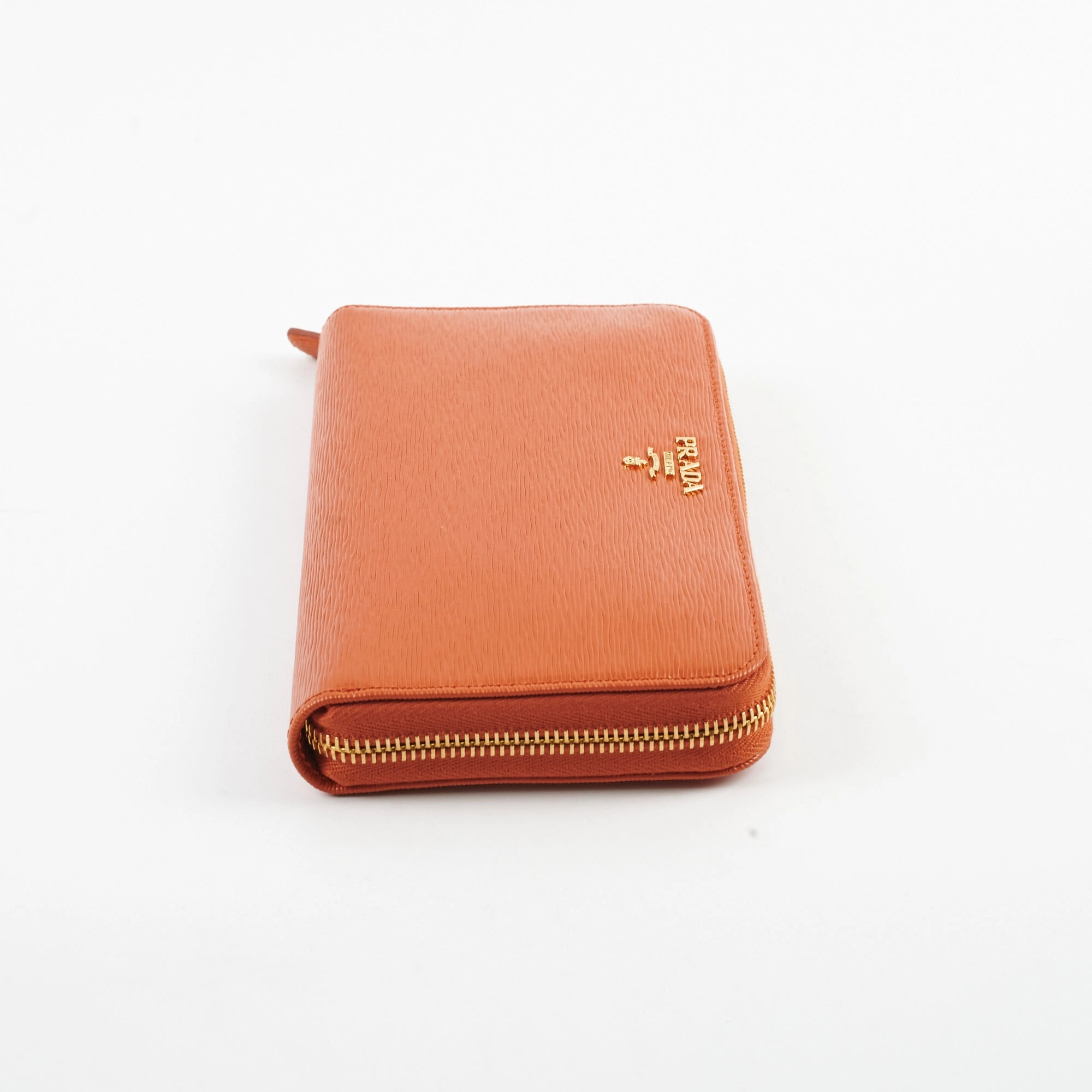 Prada Saffiano Long Wallet Orange