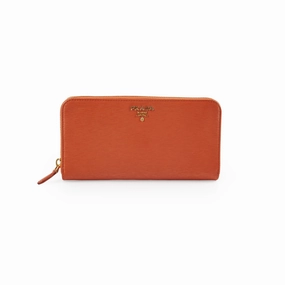 Prada Saffiano Long Wallet Orange