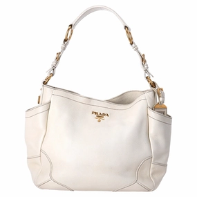 Prada Vitello Daino Side Pocket Hobo Bag in White Leather