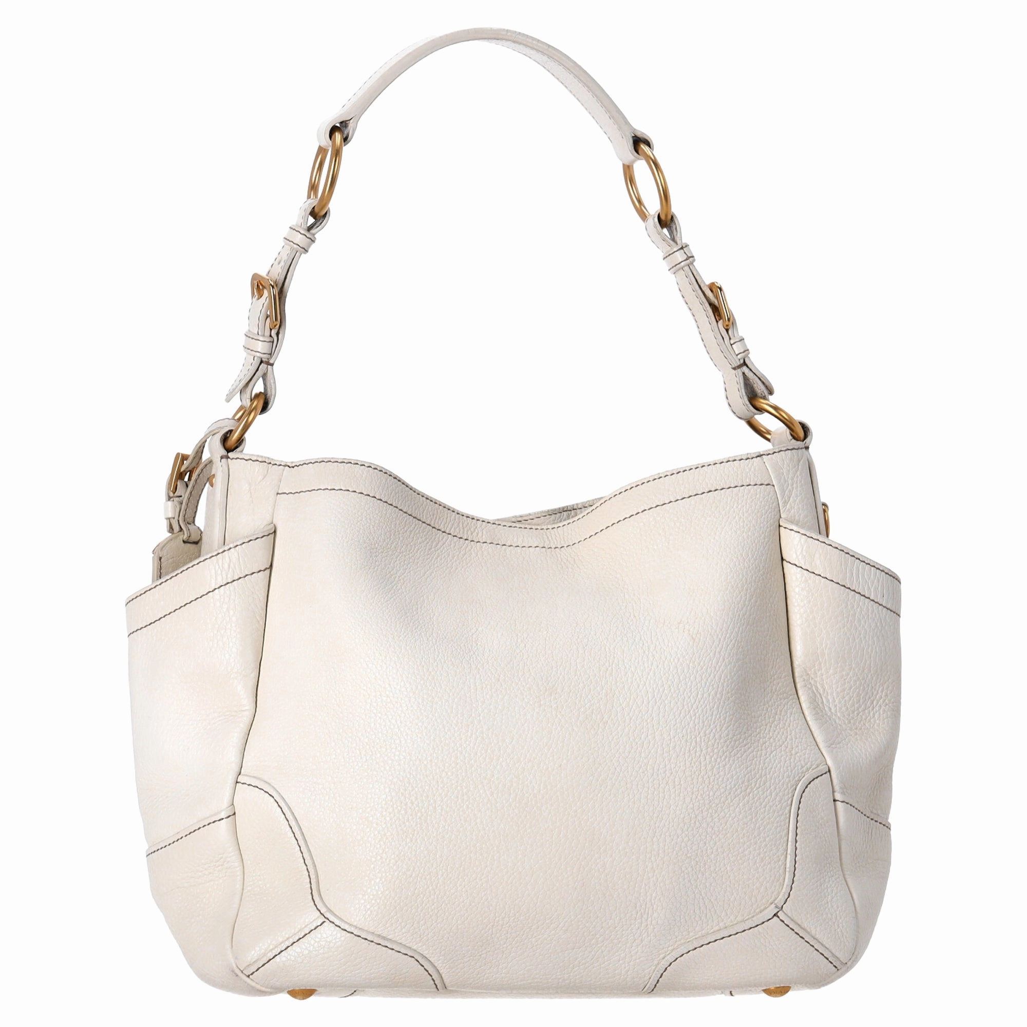Prada Vitello Daino Side Pocket Hobo Bag in White Leather