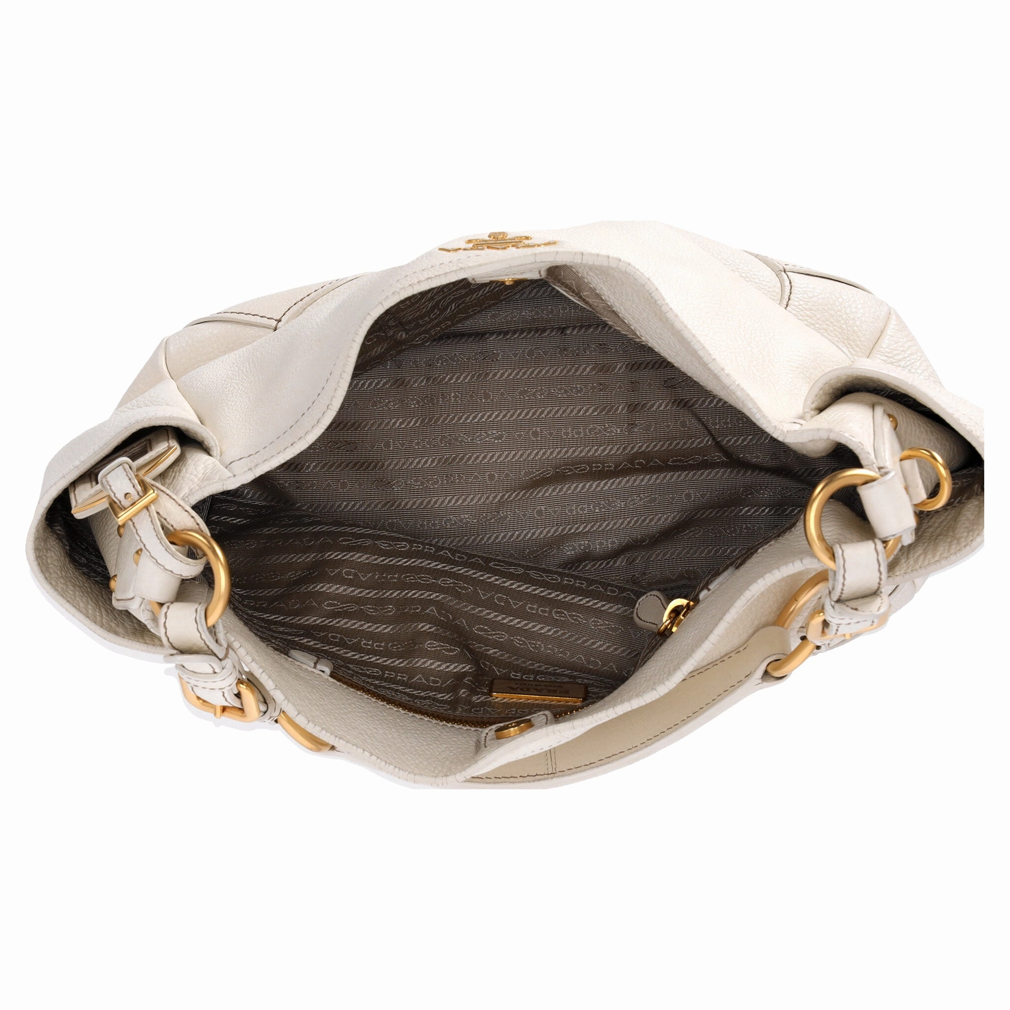 Prada Vitello Daino Side Pocket Hobo Bag in White Leather