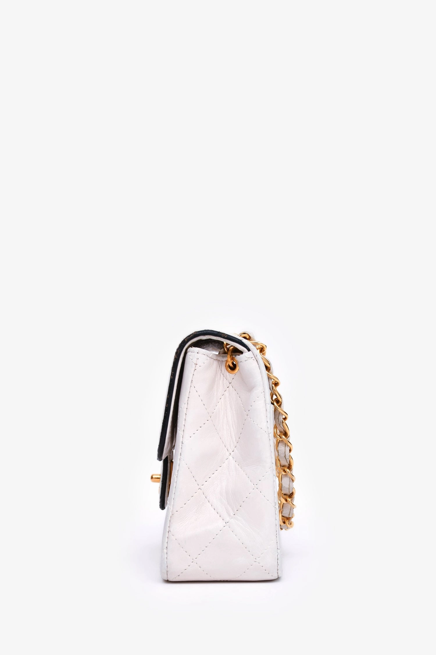 Pre-Loved Chanel 1989-91 White/Black Lambskin Leather Mini Square Flap Bag (Refurbished)
