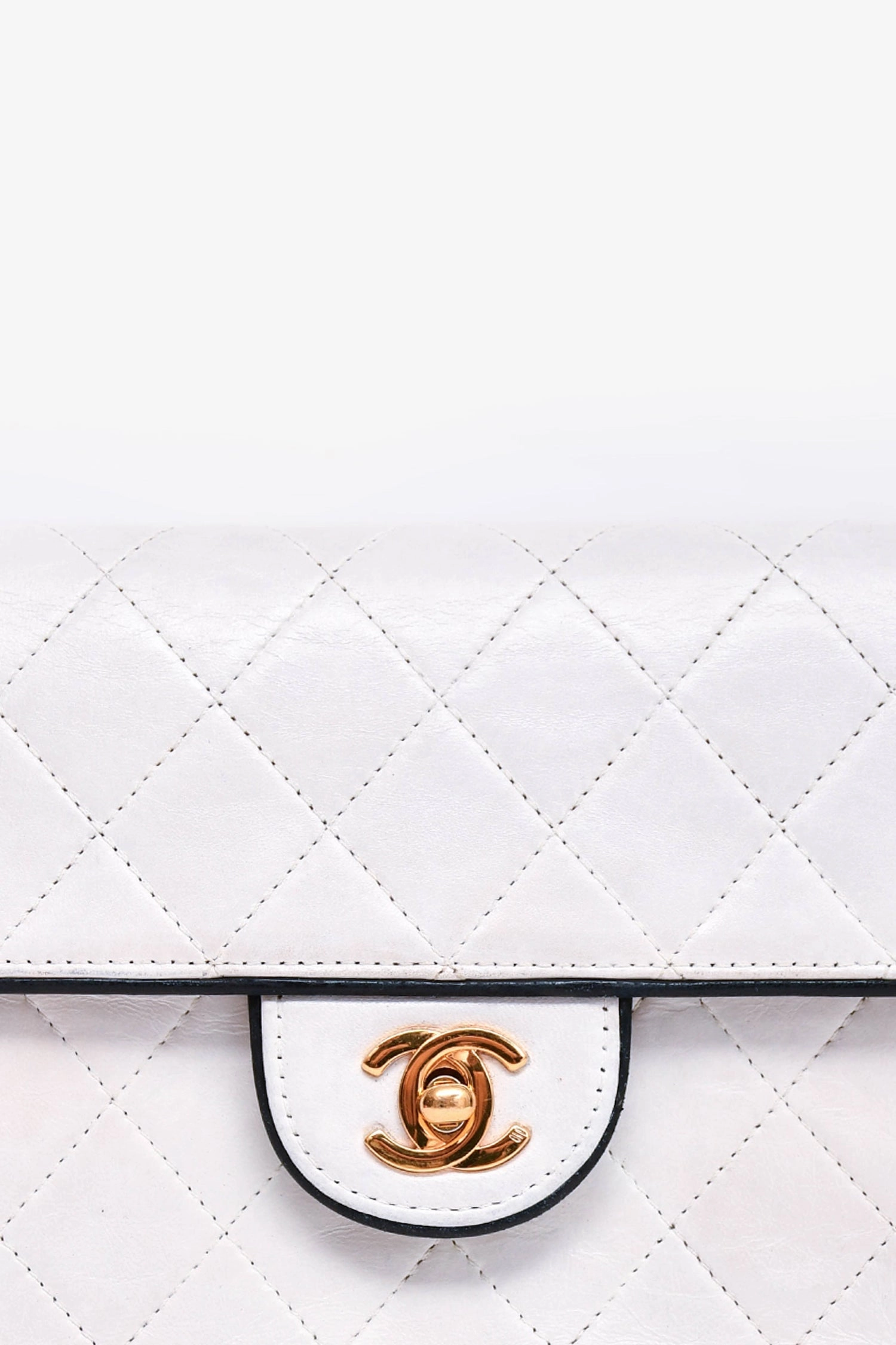 Pre-Loved Chanel 1989-91 White/Black Lambskin Leather Mini Square Flap Bag (Refurbished)