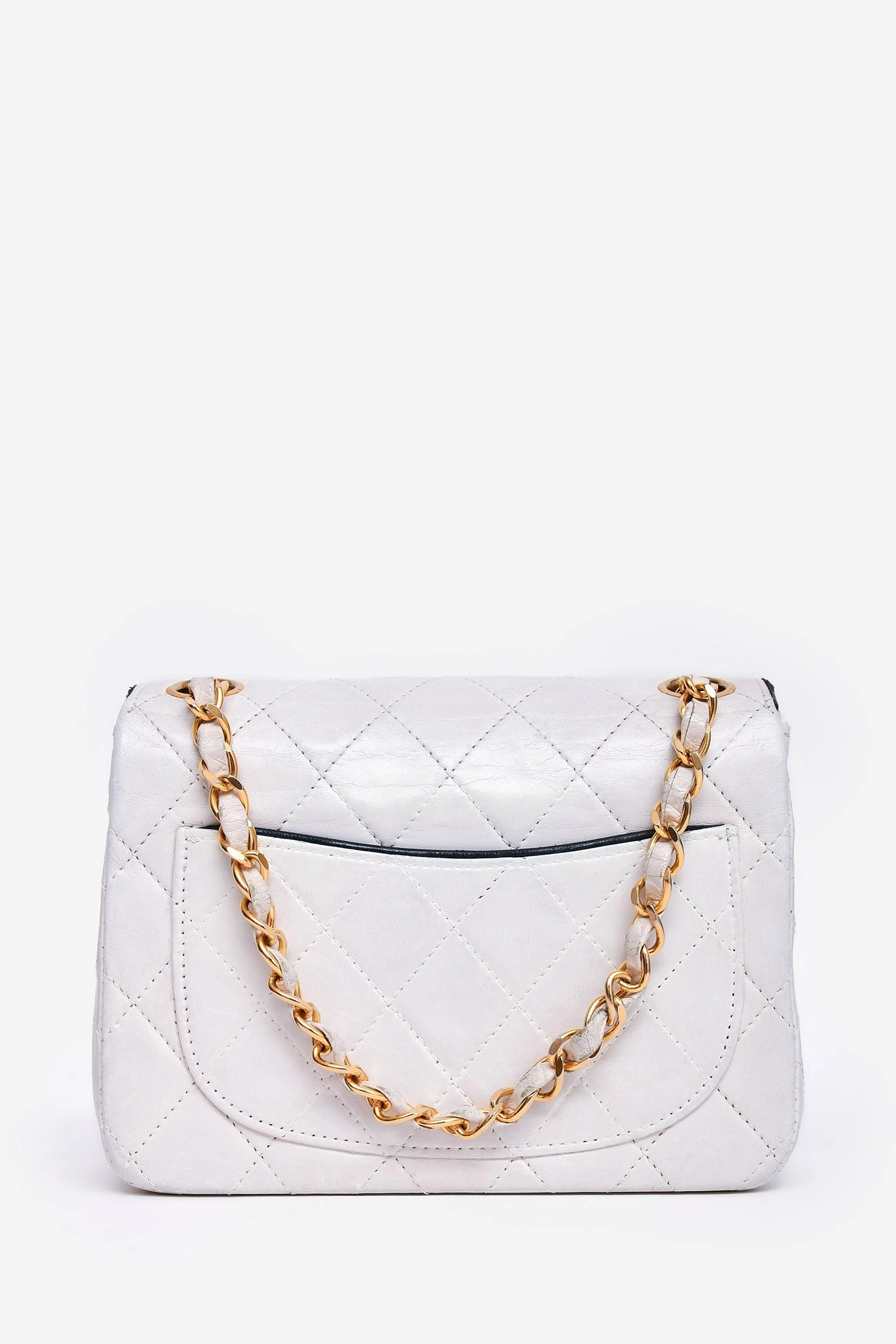 Pre-Loved Chanel 1989-91 White/Black Lambskin Leather Mini Square Flap Bag (Refurbished)
