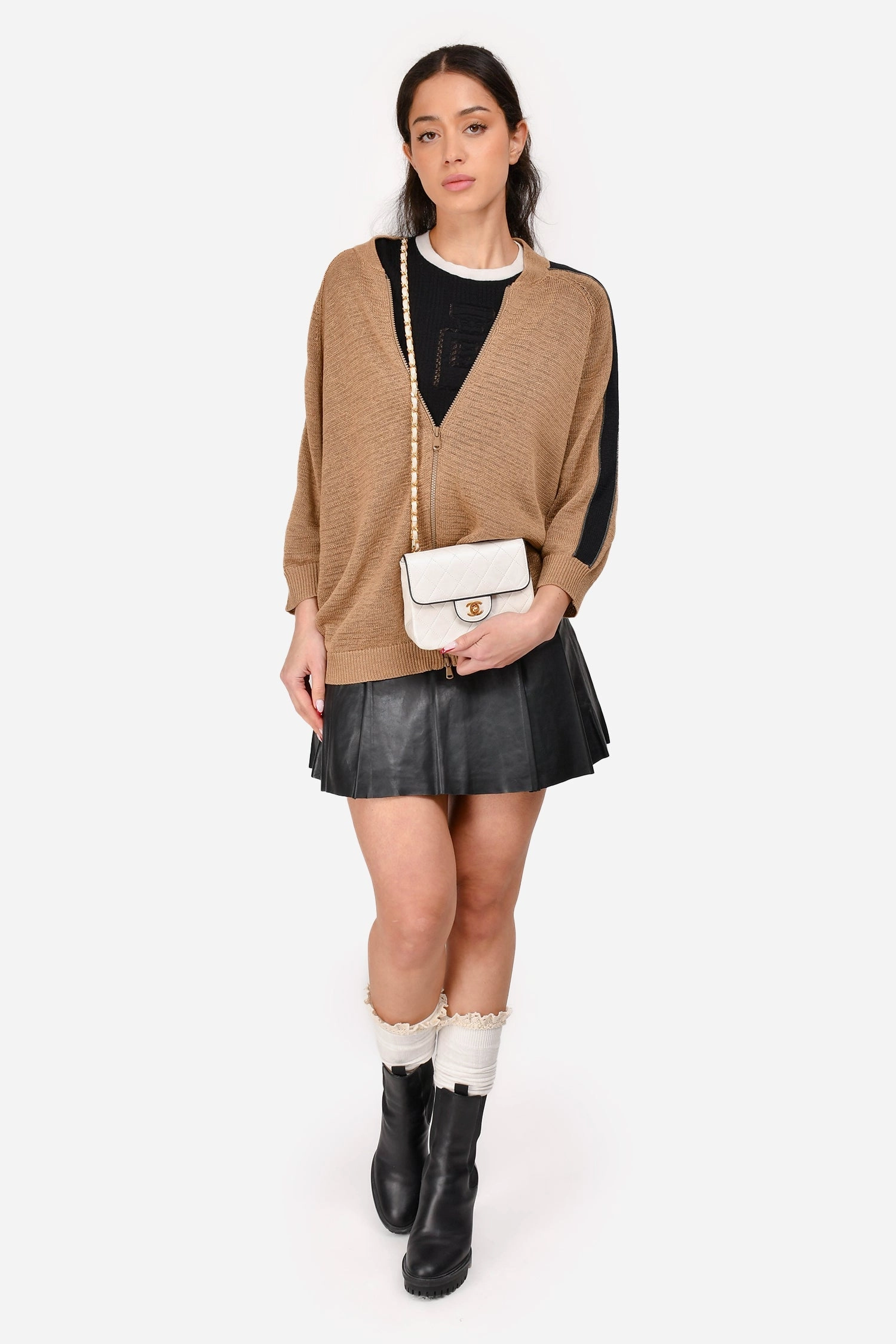 Pre-Loved Chanel 1989-91 White/Black Lambskin Leather Mini Square Flap Bag (Refurbished)