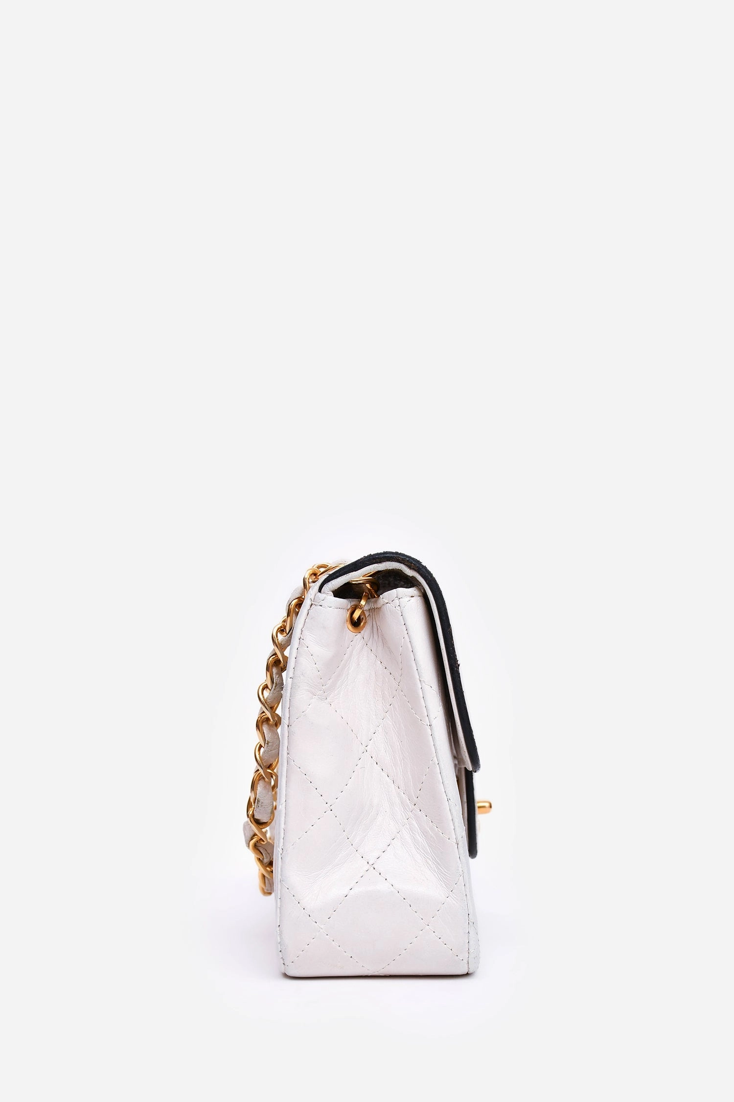 Pre-Loved Chanel 1989-91 White/Black Lambskin Leather Mini Square Flap Bag (Refurbished)