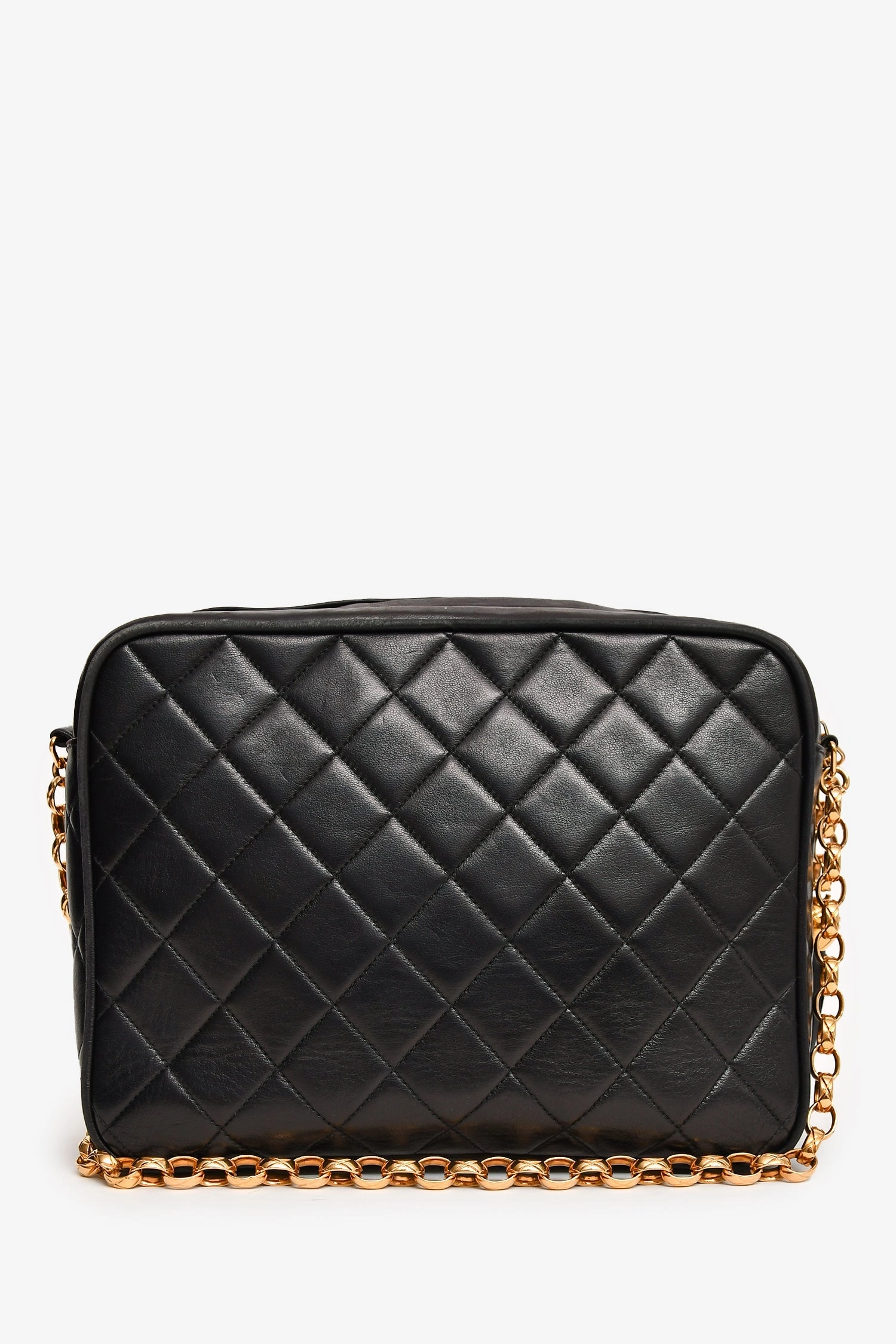 Pre-Loved Chanel 1991-4 Black Leather Quilted Turn Lock Camera Crossbody