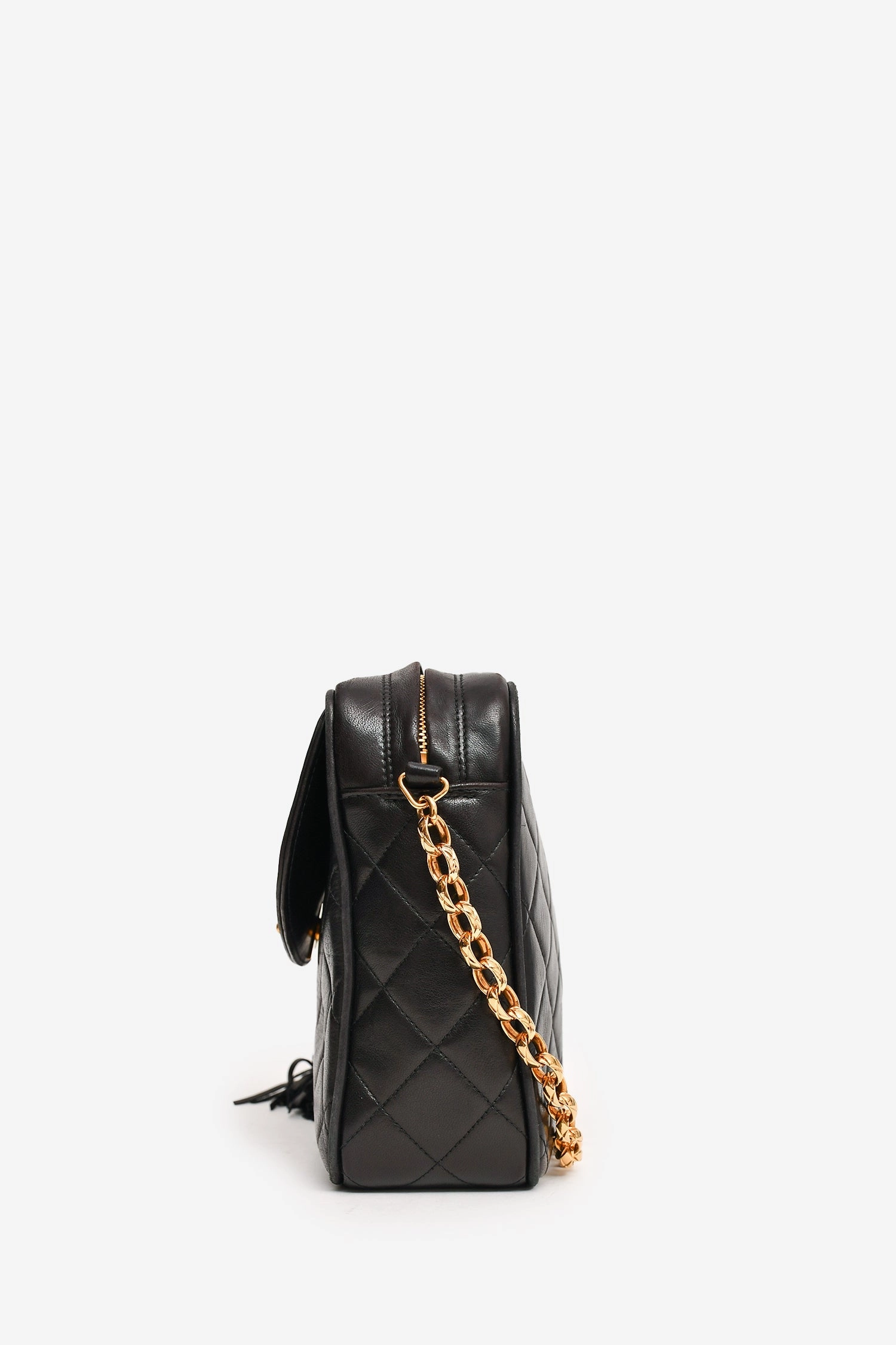 Pre-Loved Chanel 1991-4 Black Leather Quilted Turn Lock Camera Crossbody