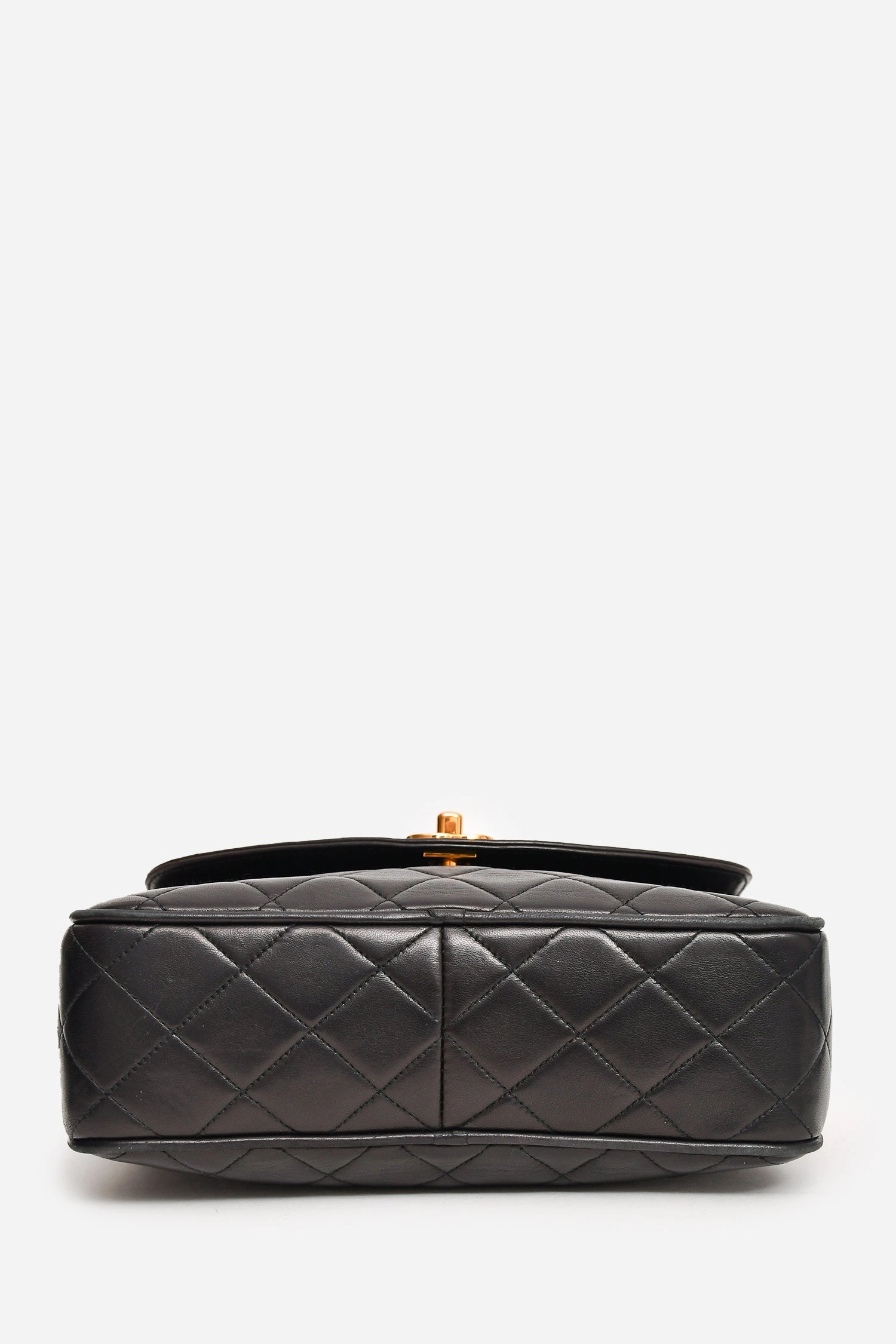 Pre-Loved Chanel 1991-4 Black Leather Quilted Turn Lock Camera Crossbody
