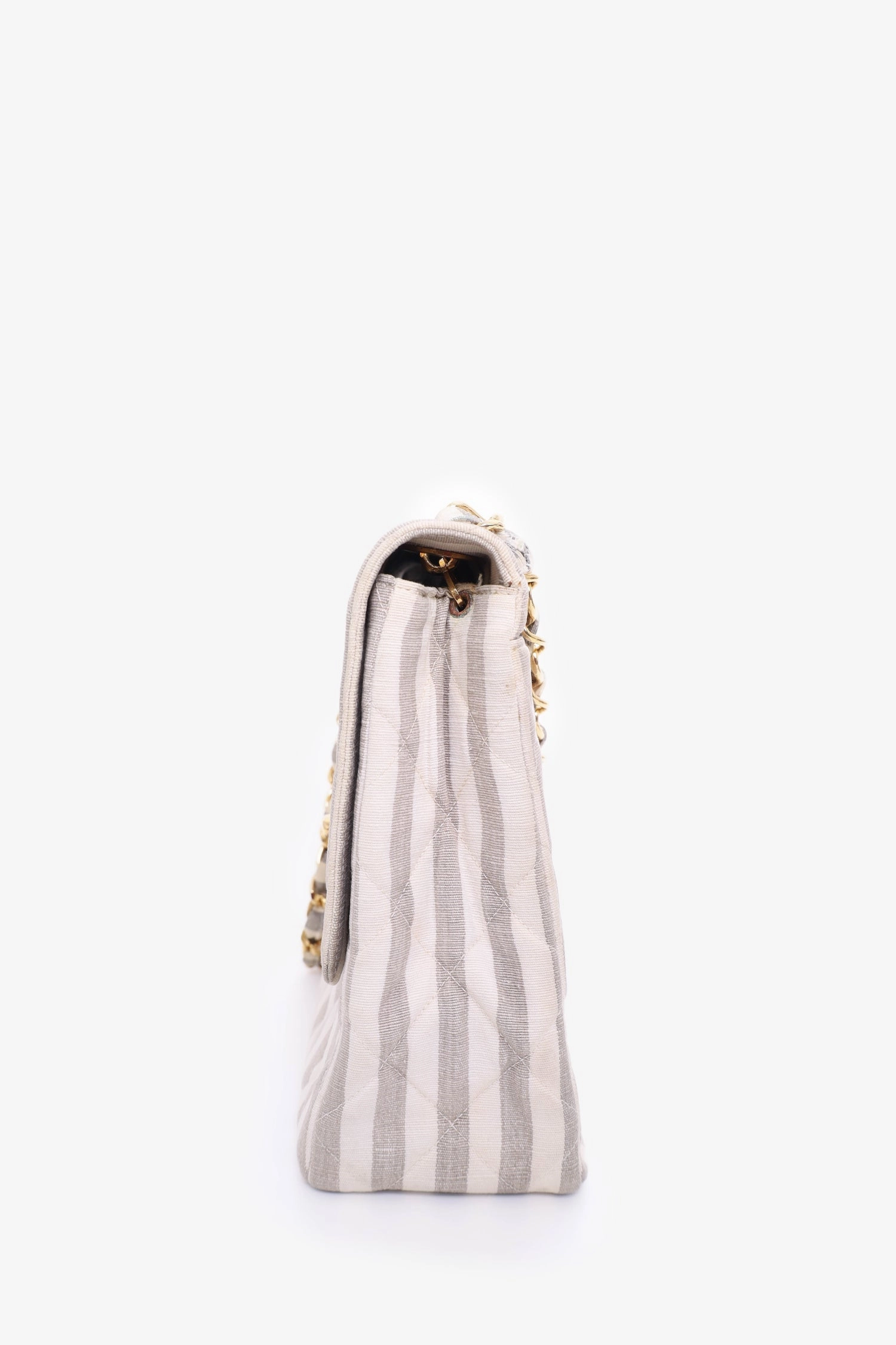 Pre-Loved Chanel 1994-96 Grey/White Striped Chain Shoulder Bag