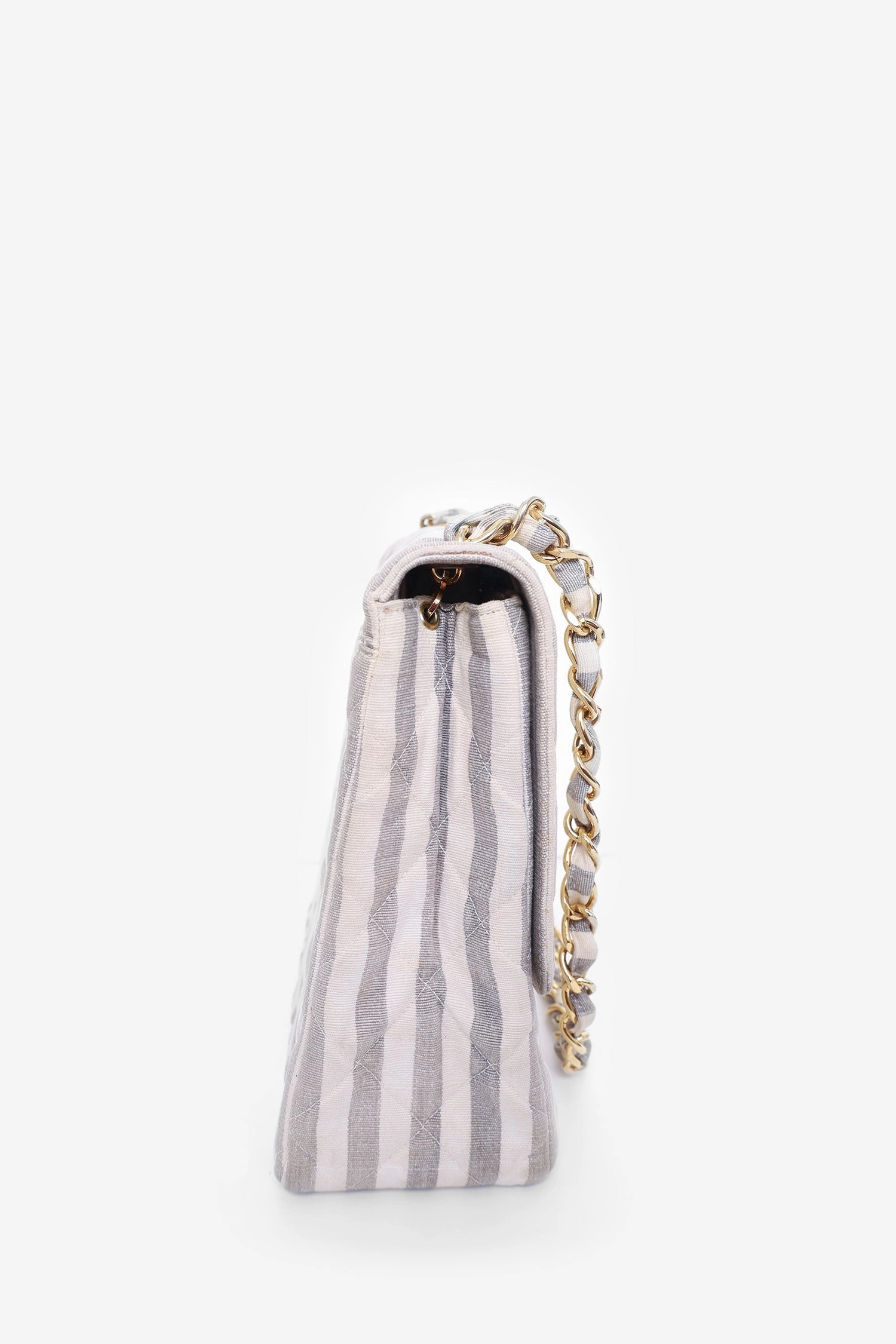 Pre-Loved Chanel 1994-96 Grey/White Striped Chain Shoulder Bag