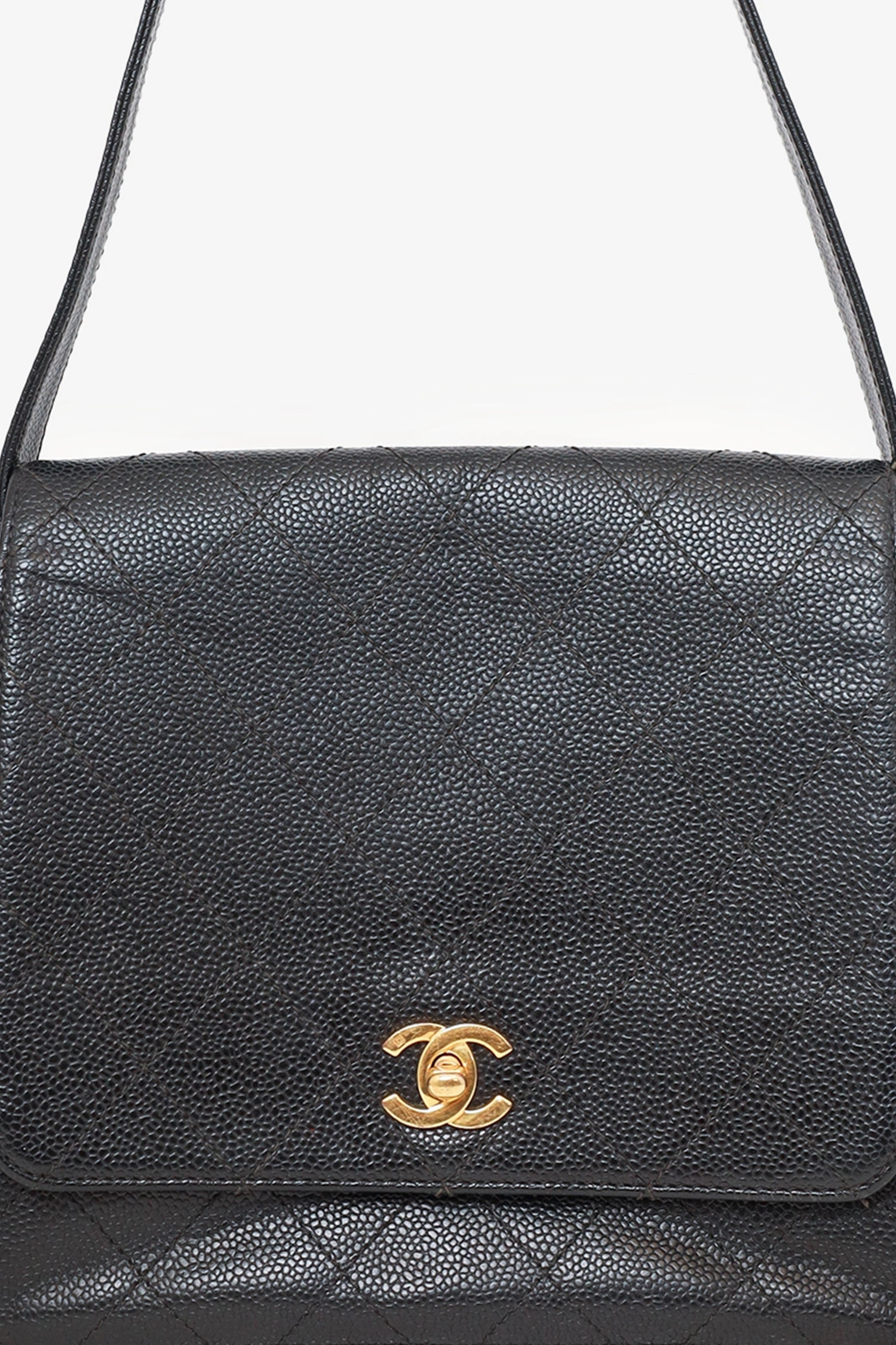 Pre-Loved Chanel 1997-99 Black Caviar CC Turn Lock Flap Bag