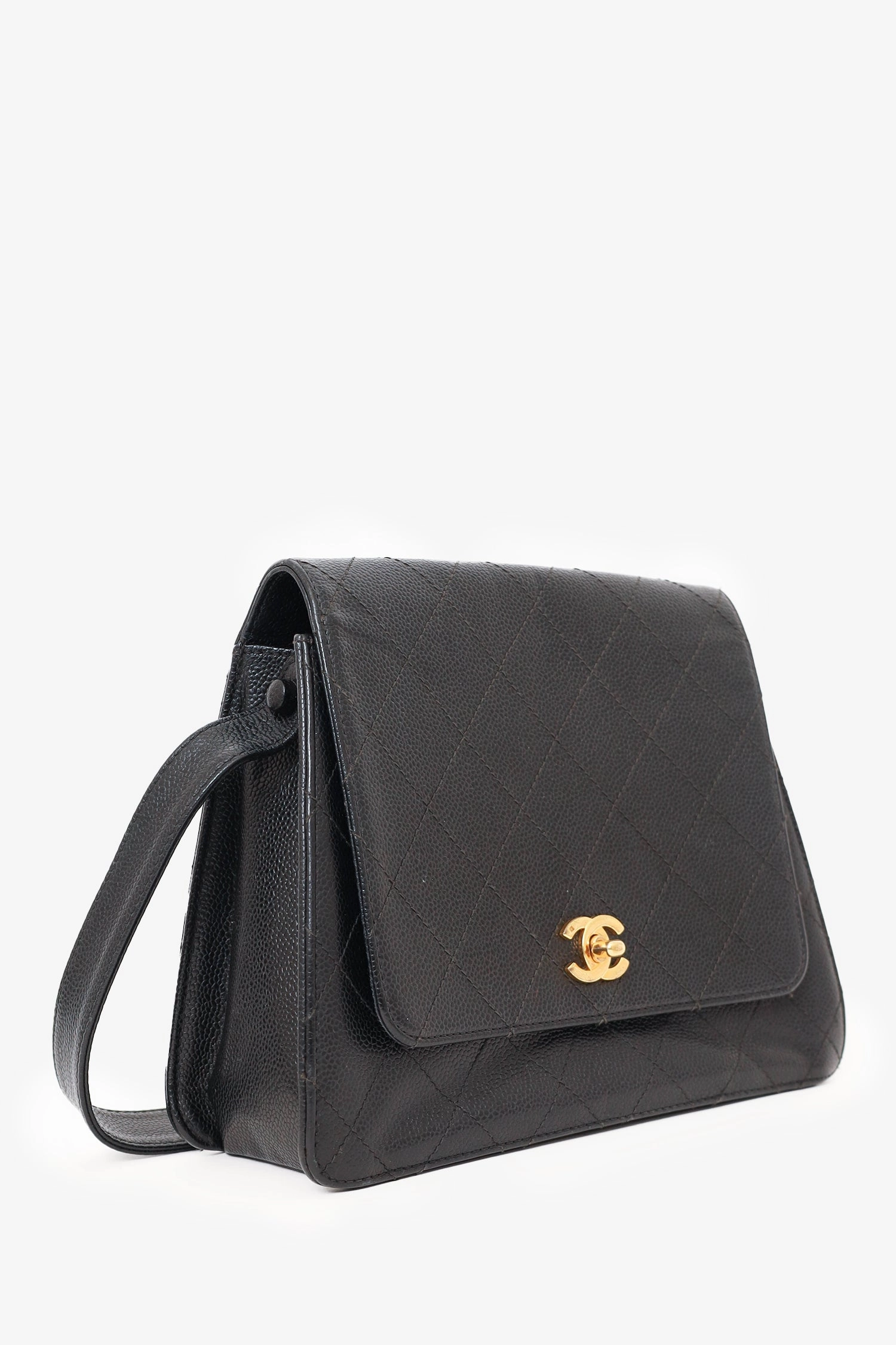 Pre-Loved Chanel 1997-99 Black Caviar CC Turn Lock Flap Bag