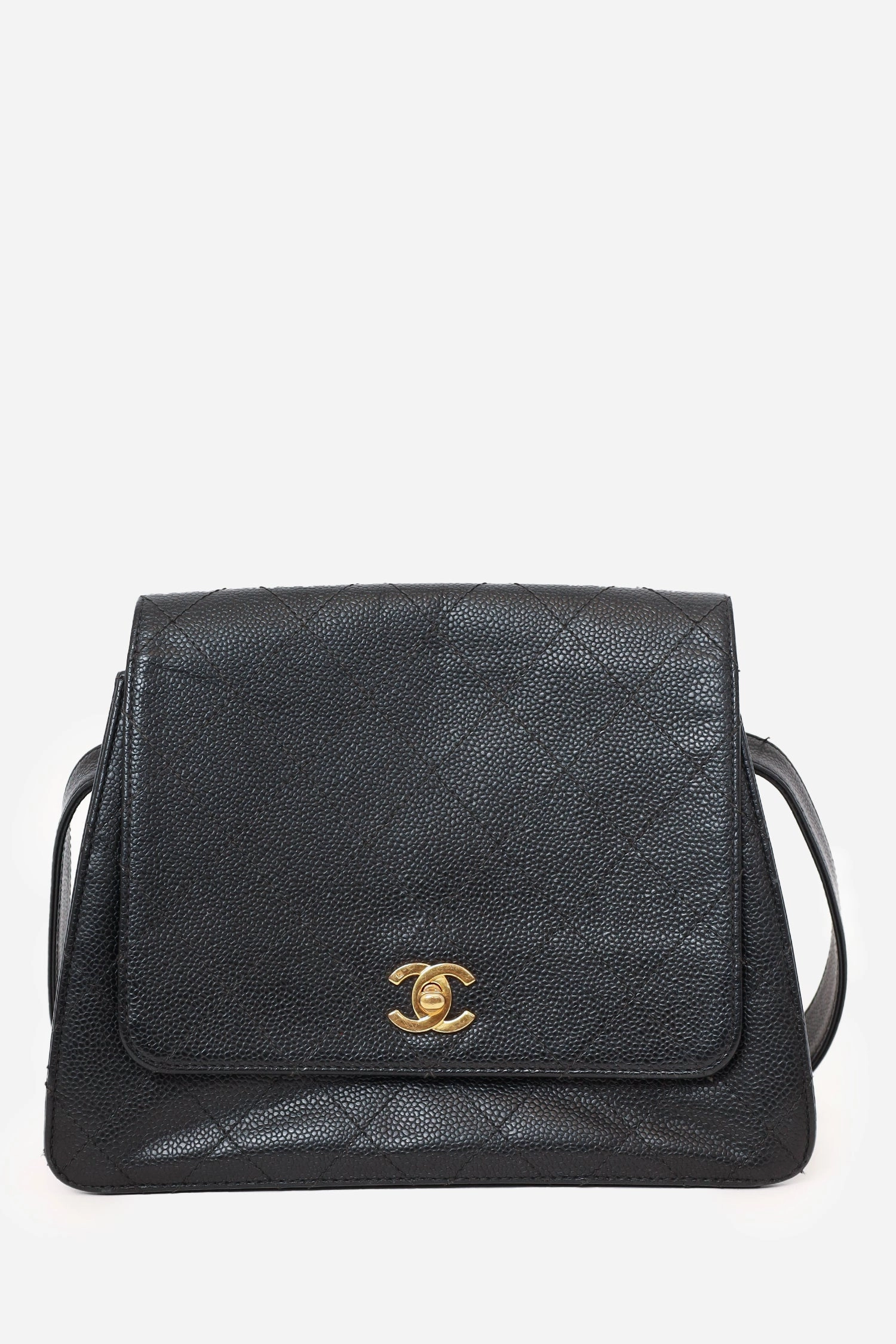 Pre-Loved Chanel 1997-99 Black Caviar CC Turn Lock Flap Bag