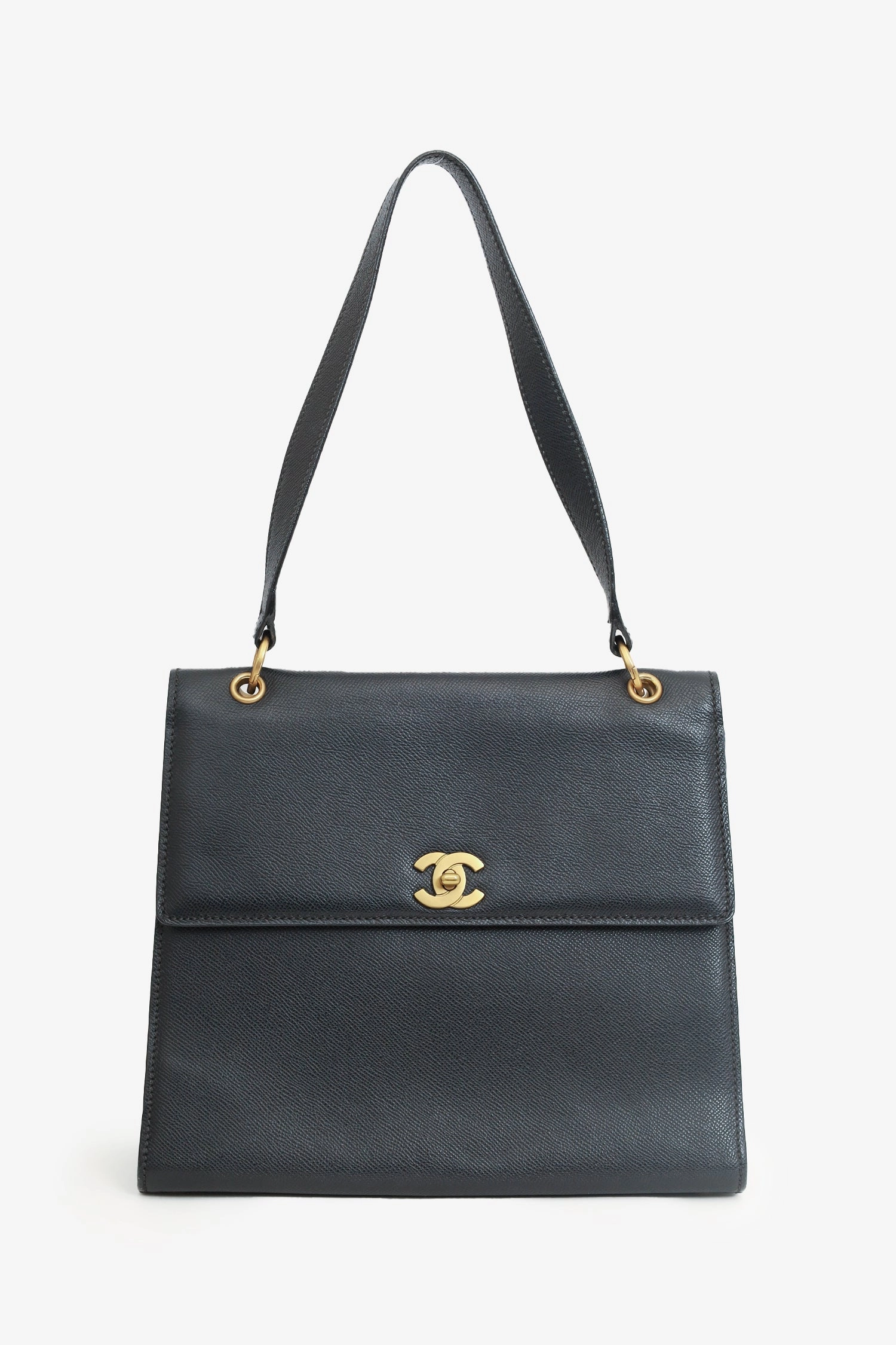 Pre-Loved Chanel 1997-99 Black Caviar Leather Straight Flap Shoulder Bag