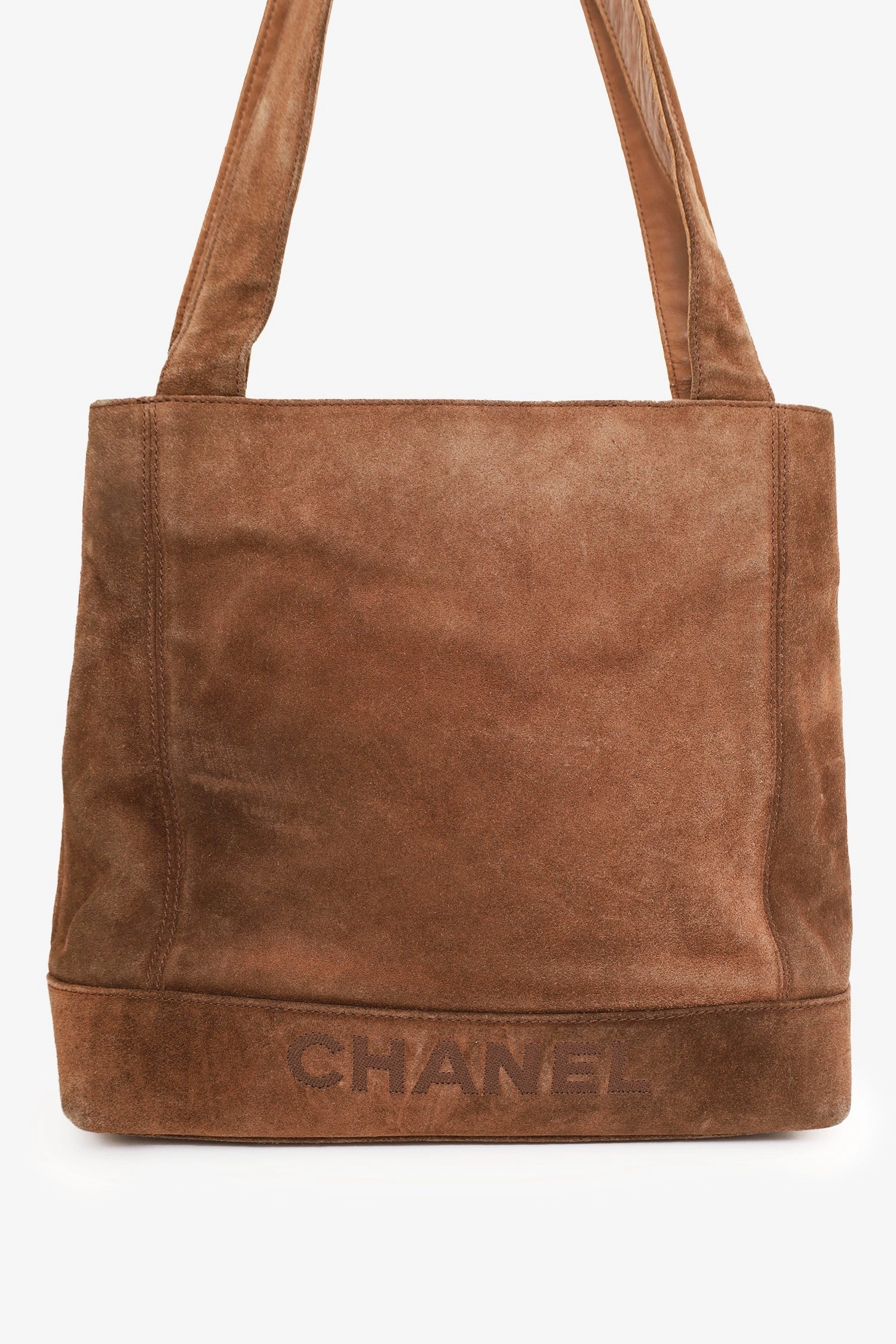 Pre-Loved Chanel 1997-99 Brown Suede CC Embroidered Tote Bag