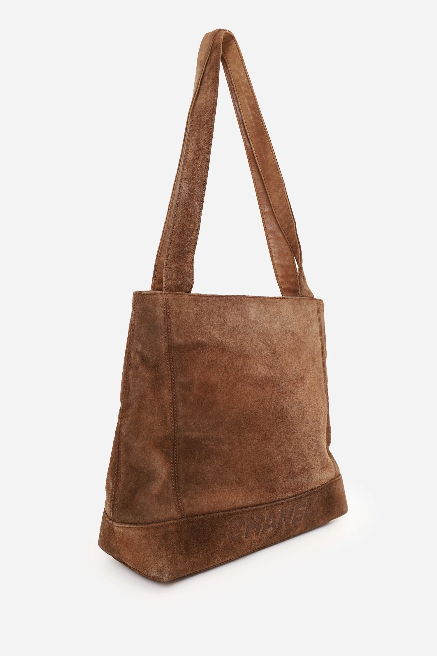 Pre-Loved Chanel 1997-99 Brown Suede CC Embroidered Tote Bag