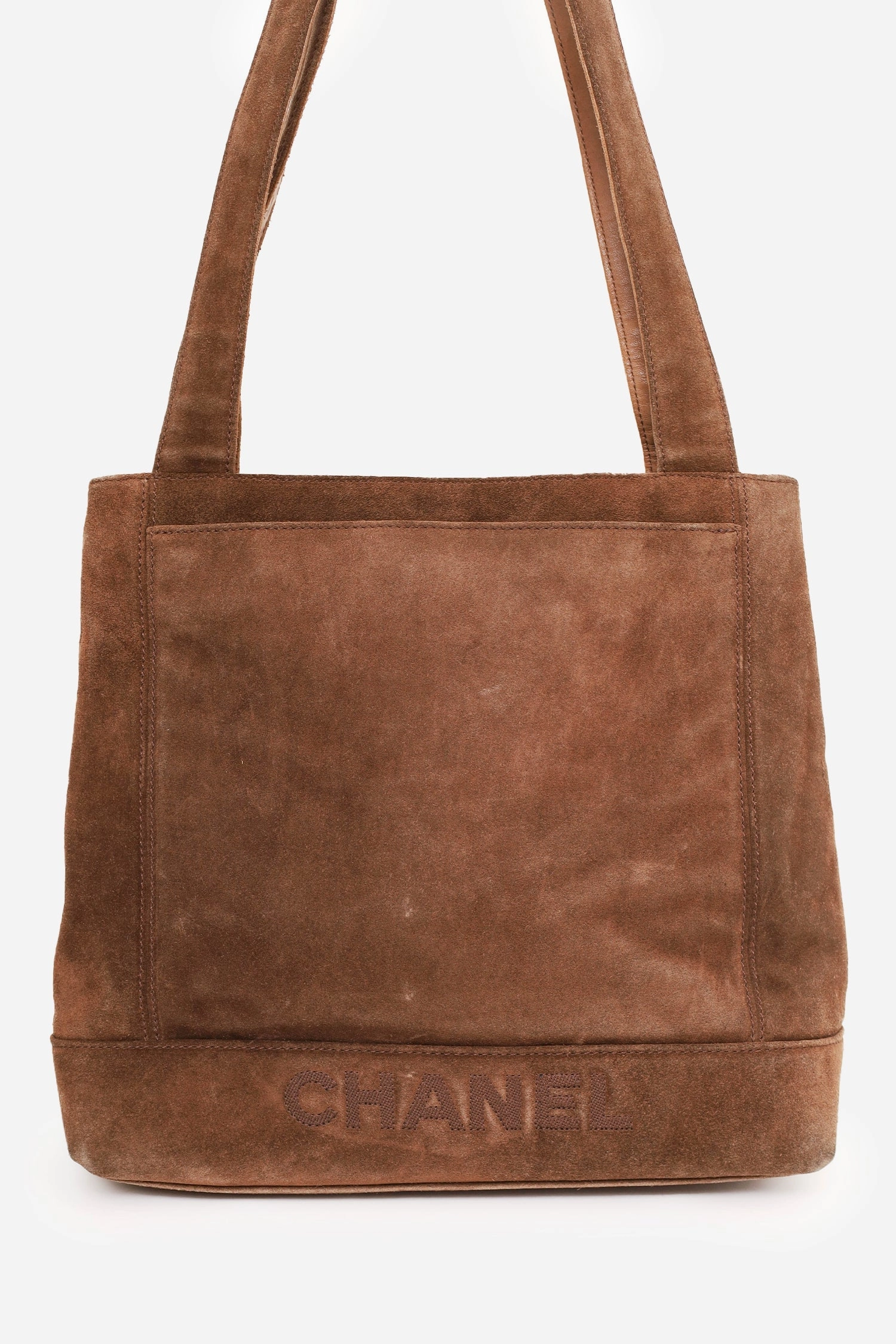 Pre-Loved Chanel 1997-99 Brown Suede CC Embroidered Tote Bag
