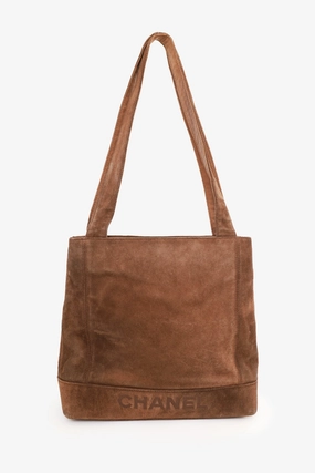 Pre-Loved Chanel 1997-99 Brown Suede CC Embroidered Tote Bag