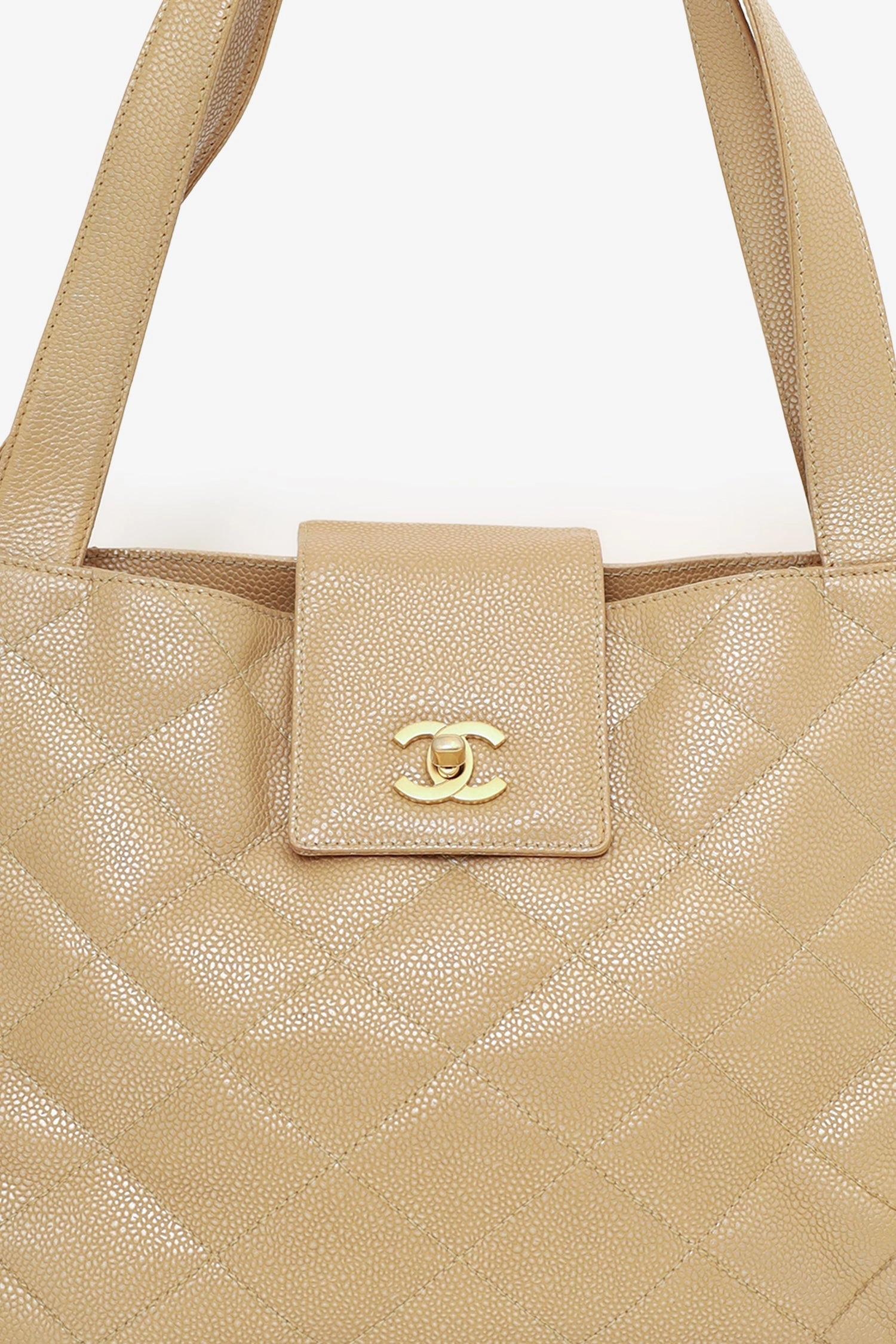 Pre-Loved Chanel 2000-02 Beige Caviar Leather Coco Mark Shoulder Bag