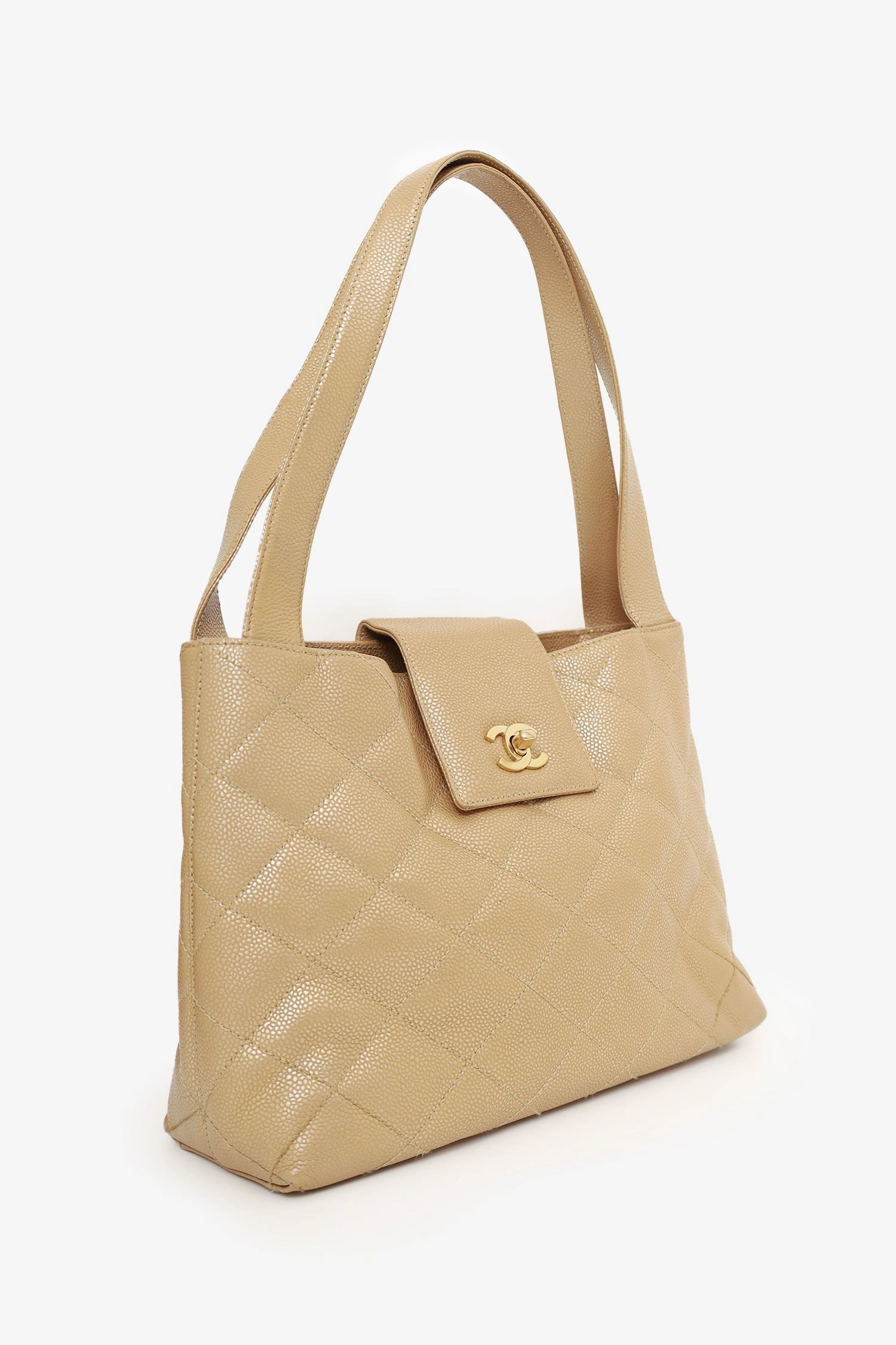 Pre-Loved Chanel 2000-02 Beige Caviar Leather Coco Mark Shoulder Bag
