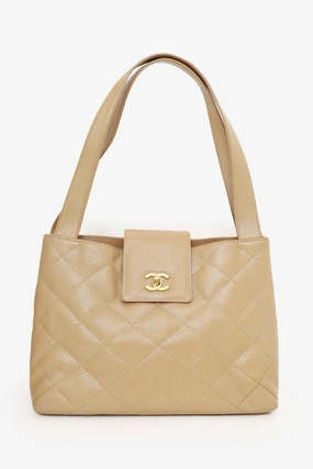 Pre-Loved Chanel 2000-02 Beige Caviar Leather Coco Mark Shoulder Bag