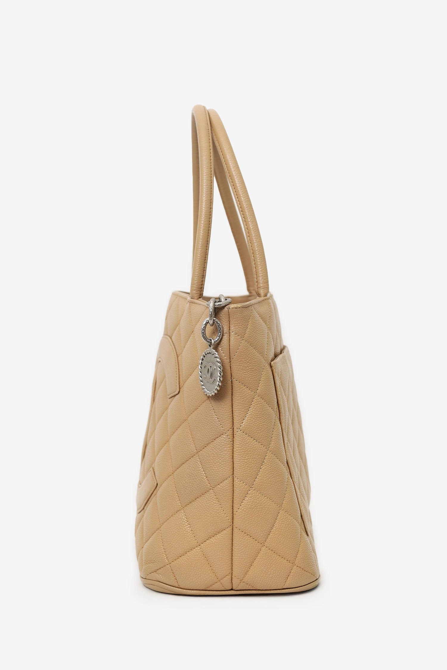Pre-Loved Chanel 2000-02 Beige Caviar Medallion Tote (As Is)