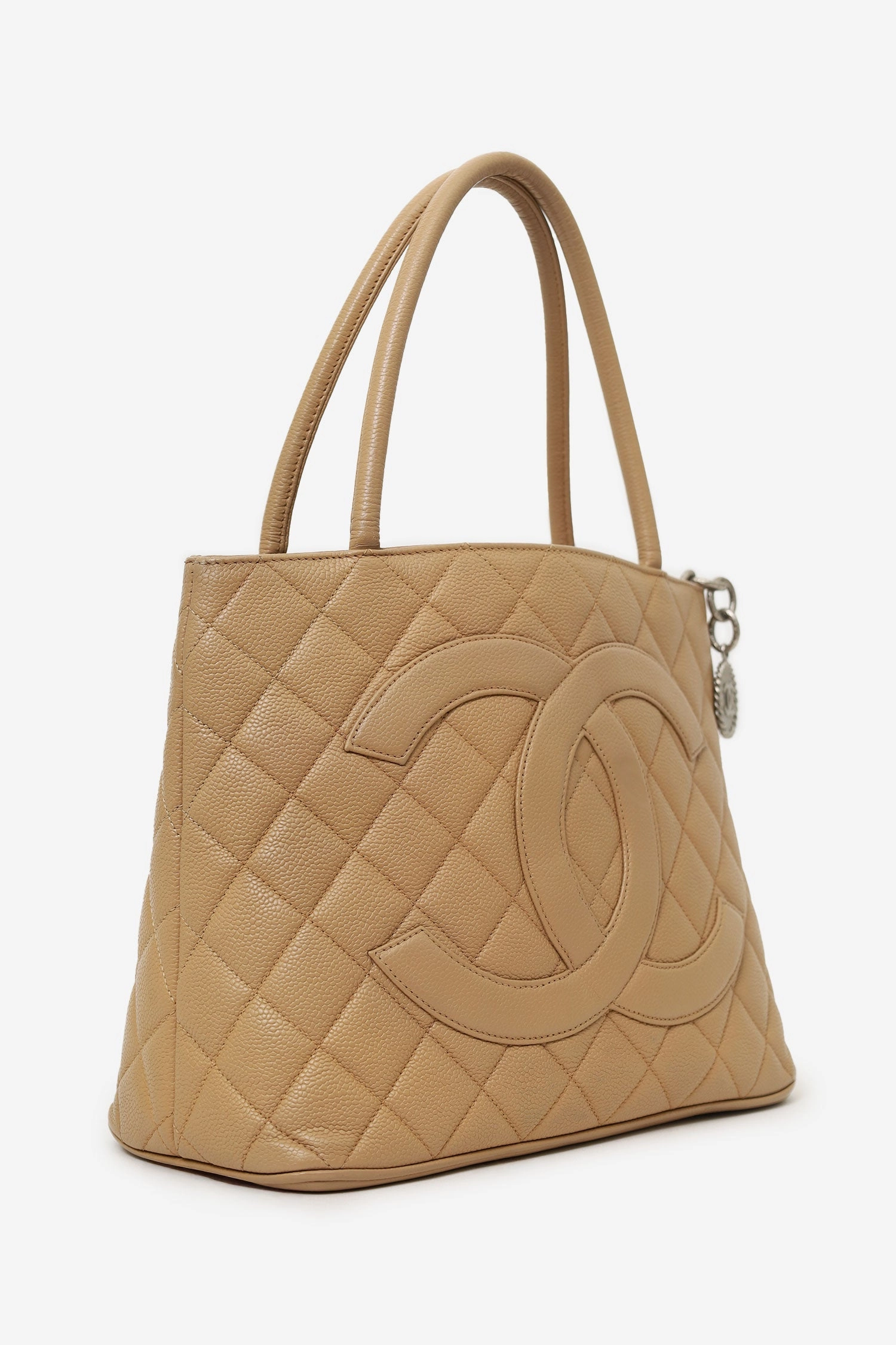 Pre-Loved Chanel 2000-02 Beige Caviar Medallion Tote (As Is)