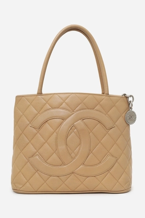 Pre-Loved Chanel 2000-02 Beige Caviar Medallion Tote (As Is)