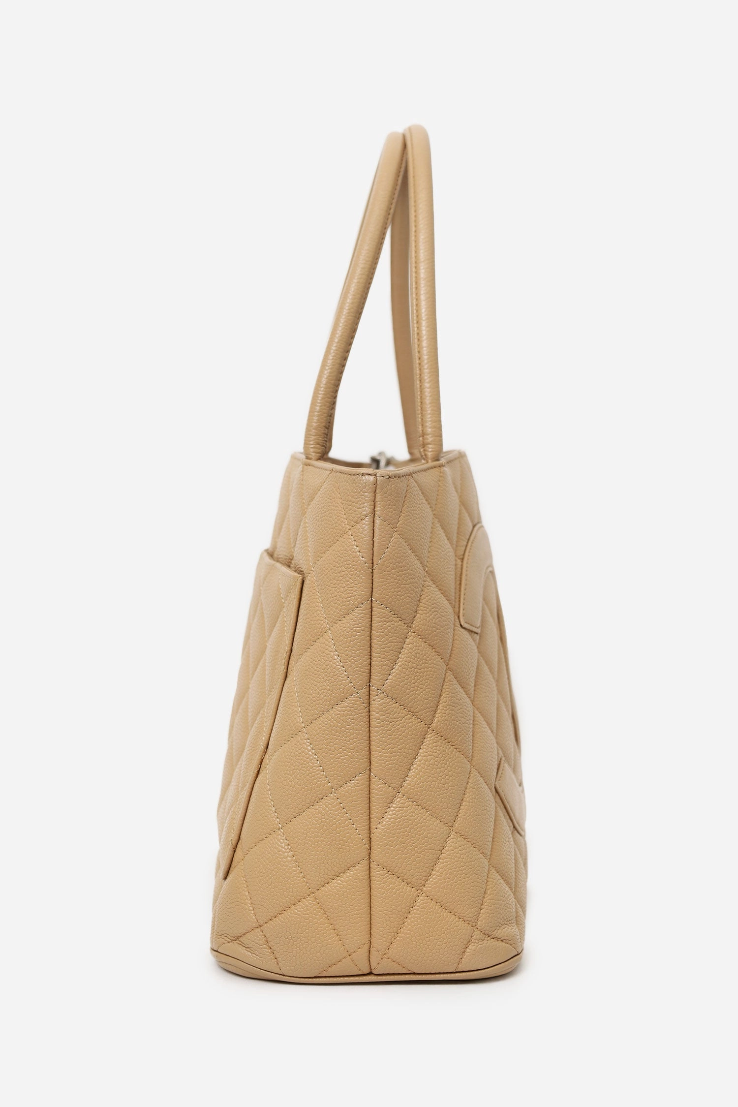 Pre-Loved Chanel 2000-02 Beige Caviar Medallion Tote (As Is)