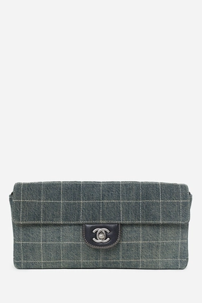 Pre-Loved Chanel 2000-02 Blue Denim East West Chocolate Bar Shoulder Bag
