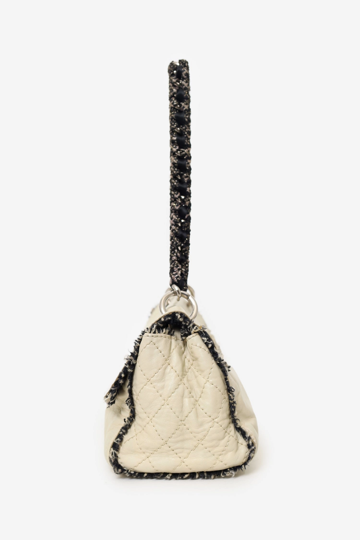 Pre-Loved Chanel 2009-10 White Lambskin/Tweed Medium Tweedy Flap Bag