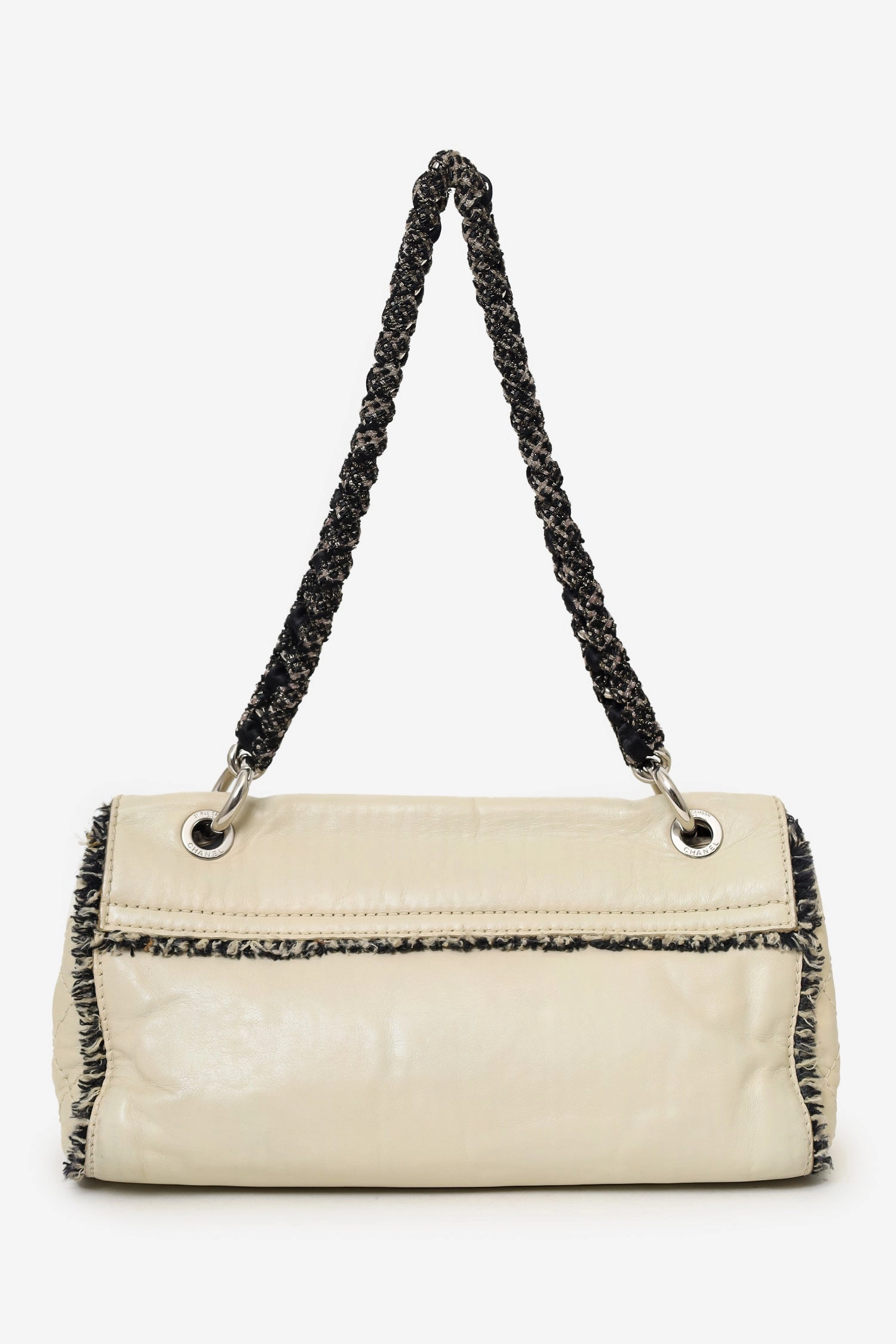 Pre-Loved Chanel 2009-10 White Lambskin/Tweed Medium Tweedy Flap Bag