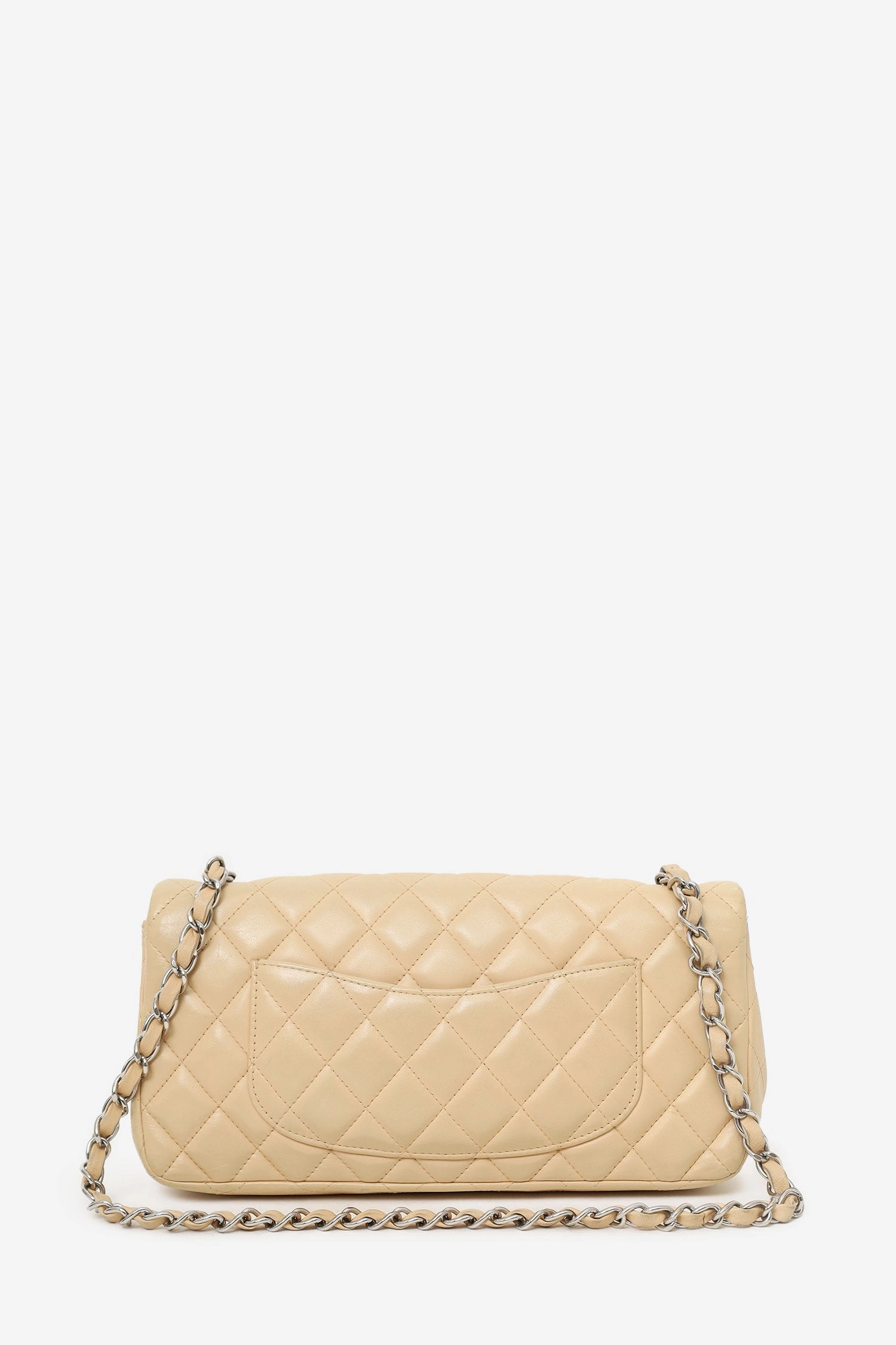 Pre-loved Chanel 2010-11 Beige Quilted Lambskin East/West Single Flap Bag
