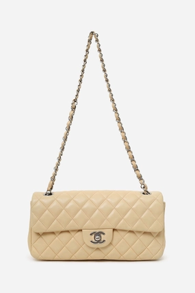 Pre-loved Chanel 2010-11 Beige Quilted Lambskin East/West Single Flap Bag