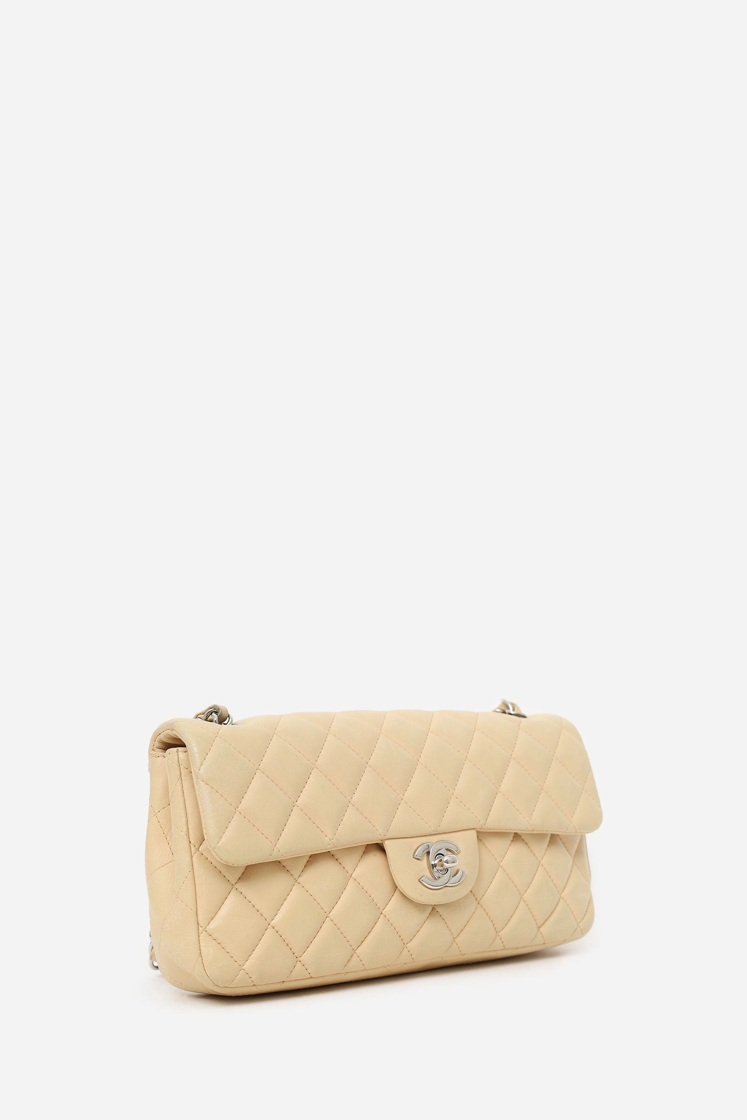 Pre-loved Chanel 2010-11 Beige Quilted Lambskin East/West Single Flap Bag