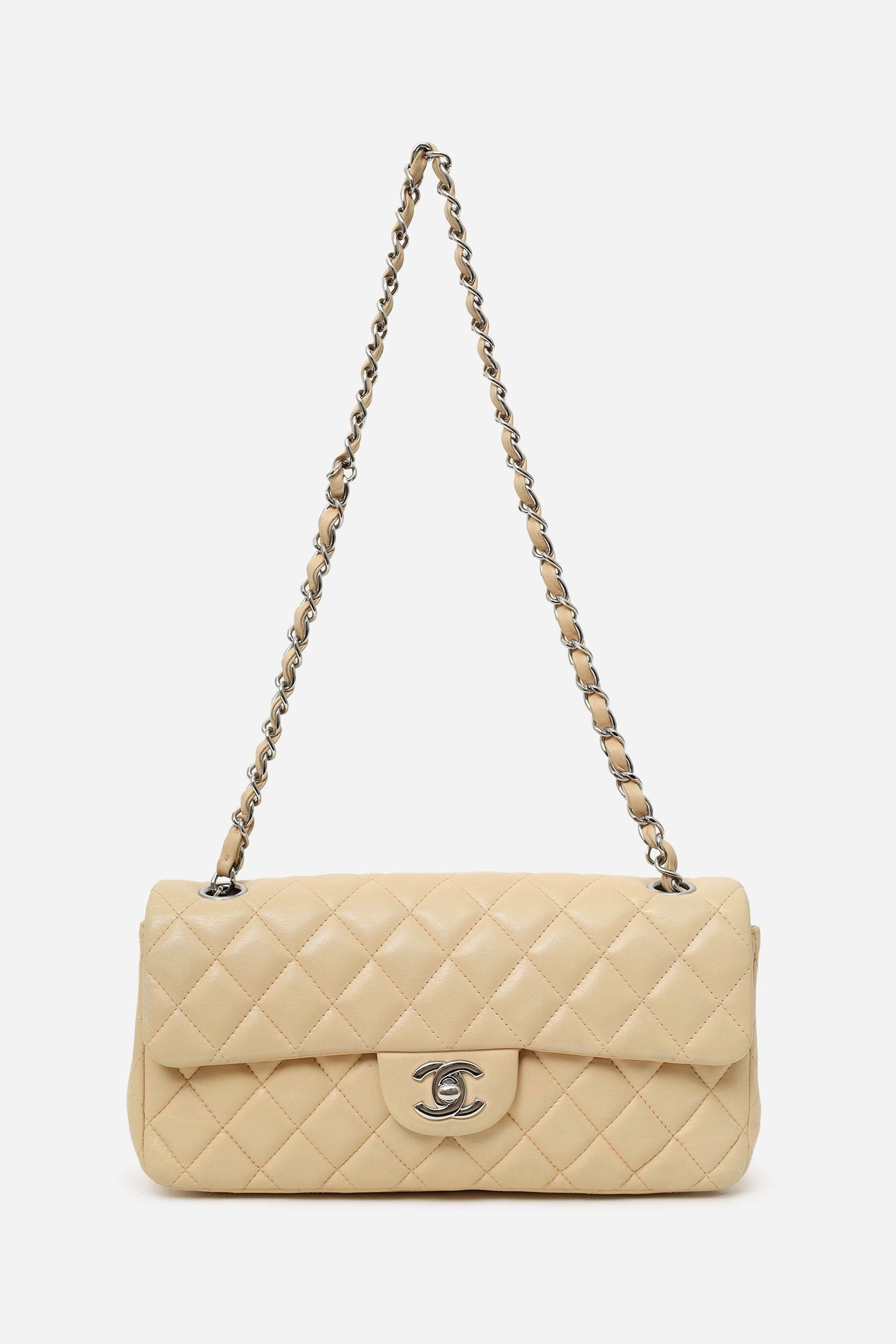 Pre-loved Chanel 2010-11 Beige Quilted Lambskin East/West Single Flap Bag