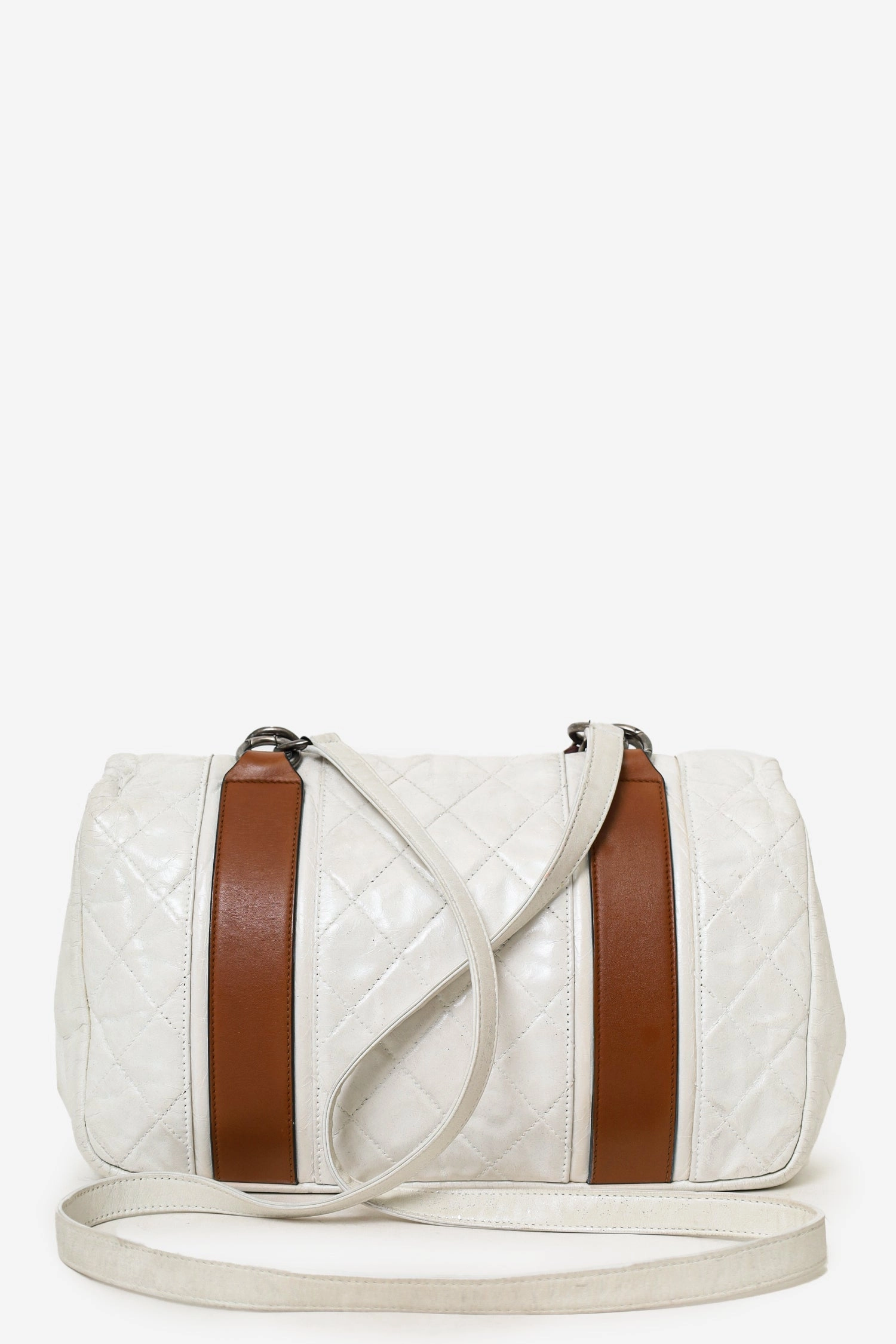 Pre-Loved Chanel 2010-11 White/Brown Quilted Calfskin In the Mix Messenger Bag