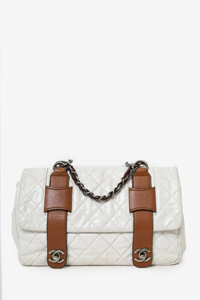 Pre-Loved Chanel 2010-11 White/Brown Quilted Calfskin In the Mix Messenger Bag