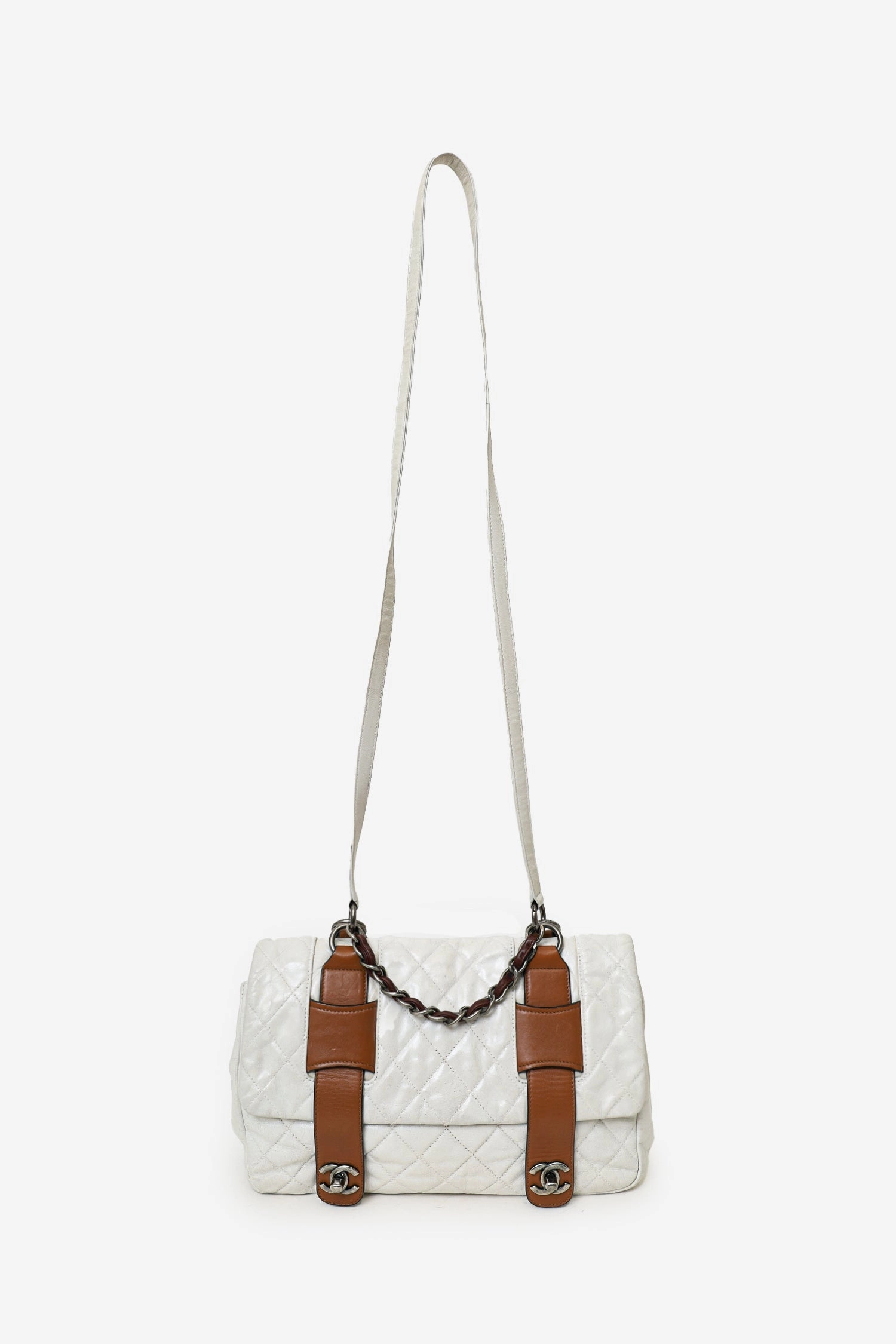 Pre-Loved Chanel 2010-11 White/Brown Quilted Calfskin In the Mix Messenger Bag